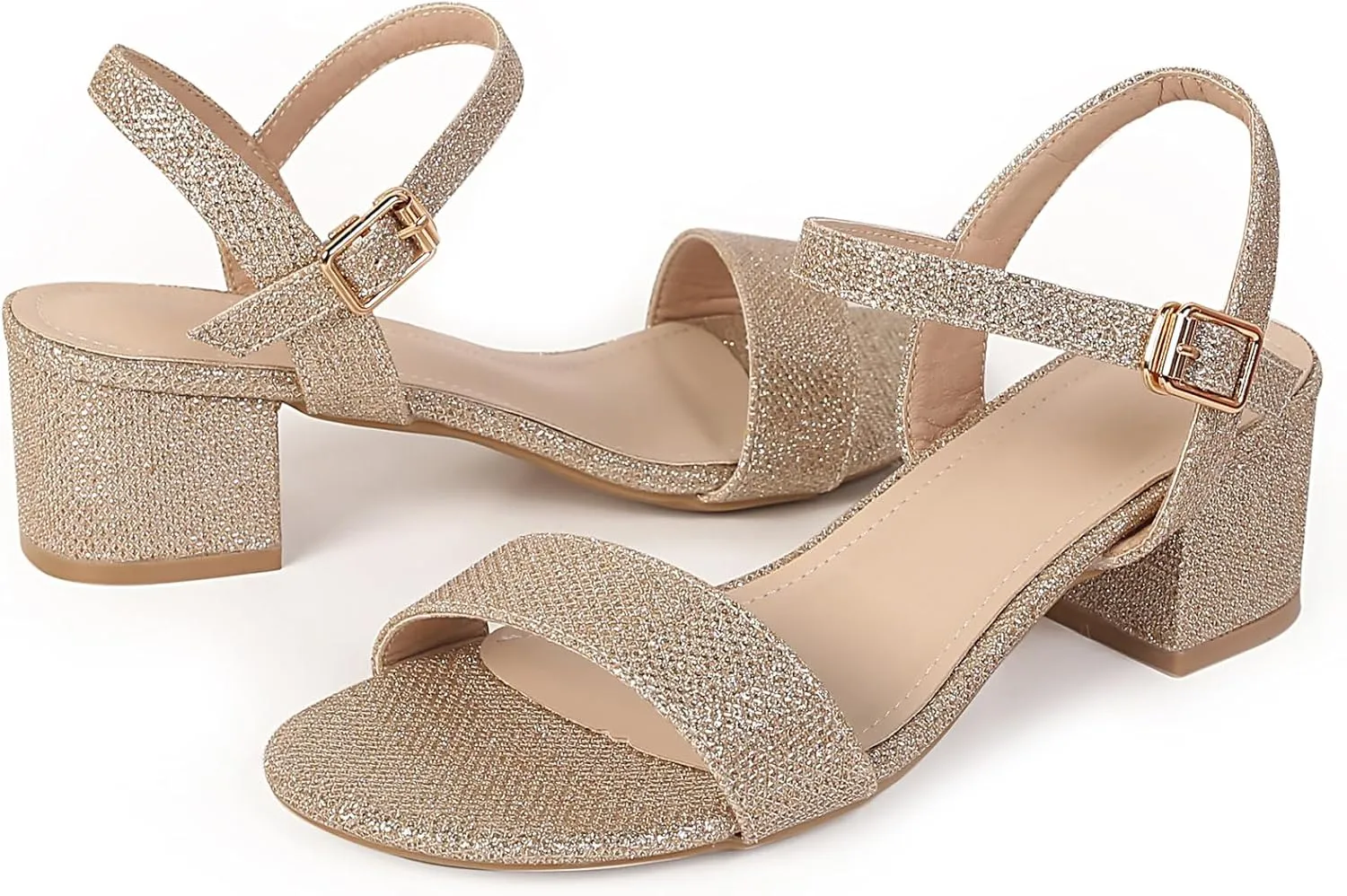 Chunky saint convert throng Heels Sandals Party Dress Pumps Shoes DADAWEN Women's Open Toe Ankle Strap Glitter Low Block 