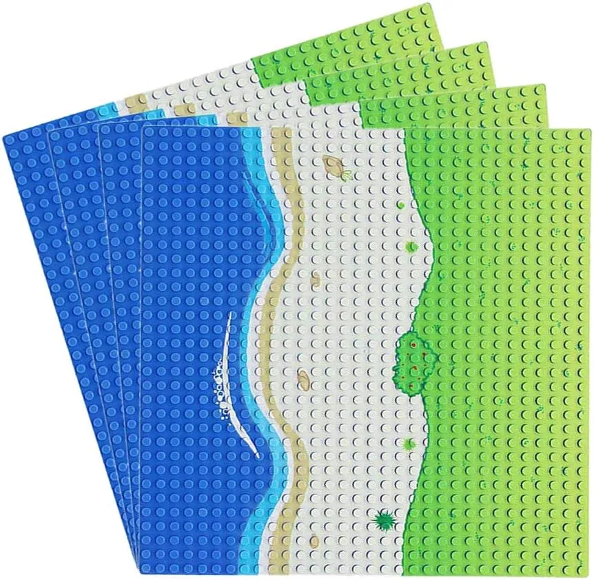 Classic Blue Baseplate for City Beach Road, Ocean Island Street Water Base Plate 10 x 10 Inches, Pirates Sea Toy Kit for Building Bricks Compatible with decipher All Major Brands (Straight 4PCS) Feleph 