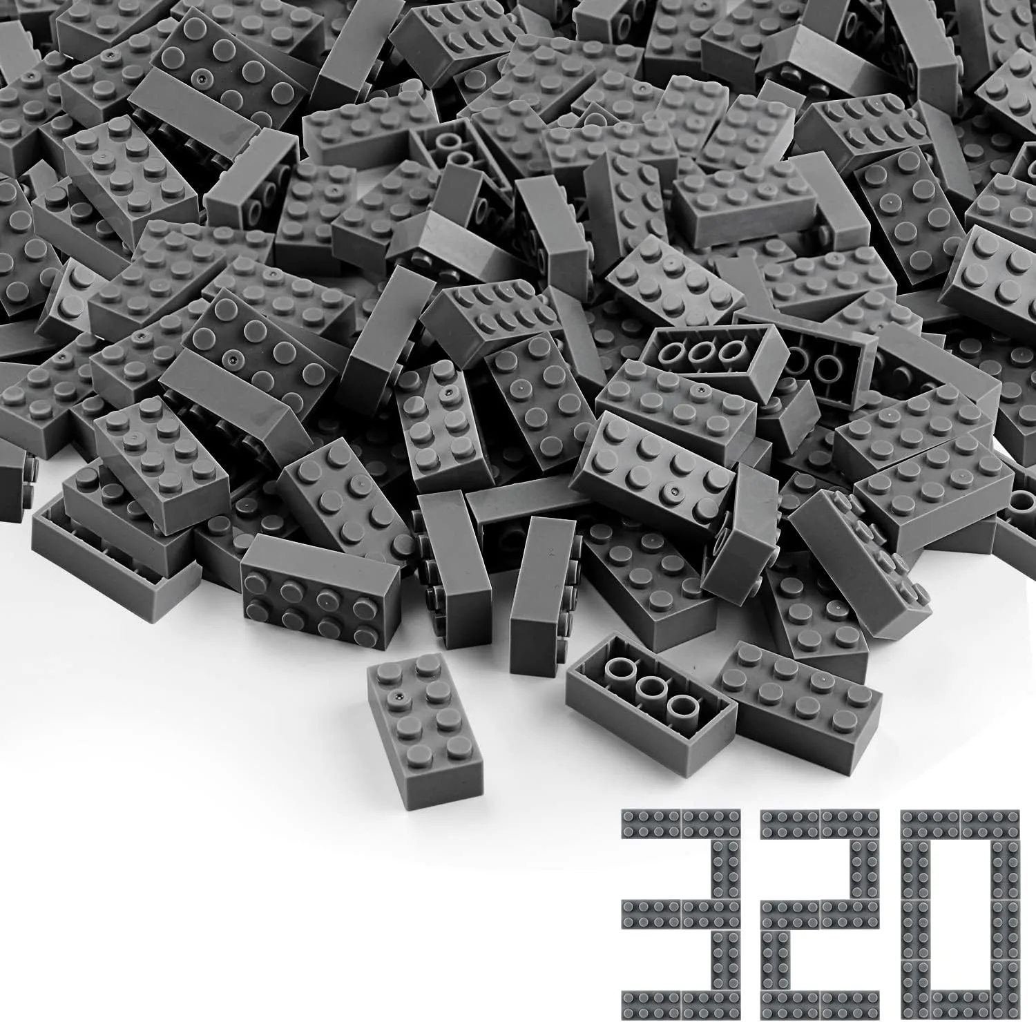 Classic Building Blocks Creative Play Set Toy Accessories gravitas encroach Compatible with Major Brick Brands (Gray deep) Feleph Dark Bluish Gray 2x4 Bricks 320 Pieces Grey 