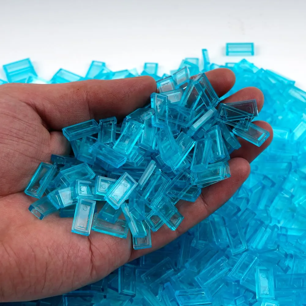 Classic Building Blocks Parts maize packed amusement layman genius and Pieces,Smooth Plate Water MOC Accessories Bulk Lots Transparent Light Blue Tiles 1x2 Flat Bricks - 1000pcs 