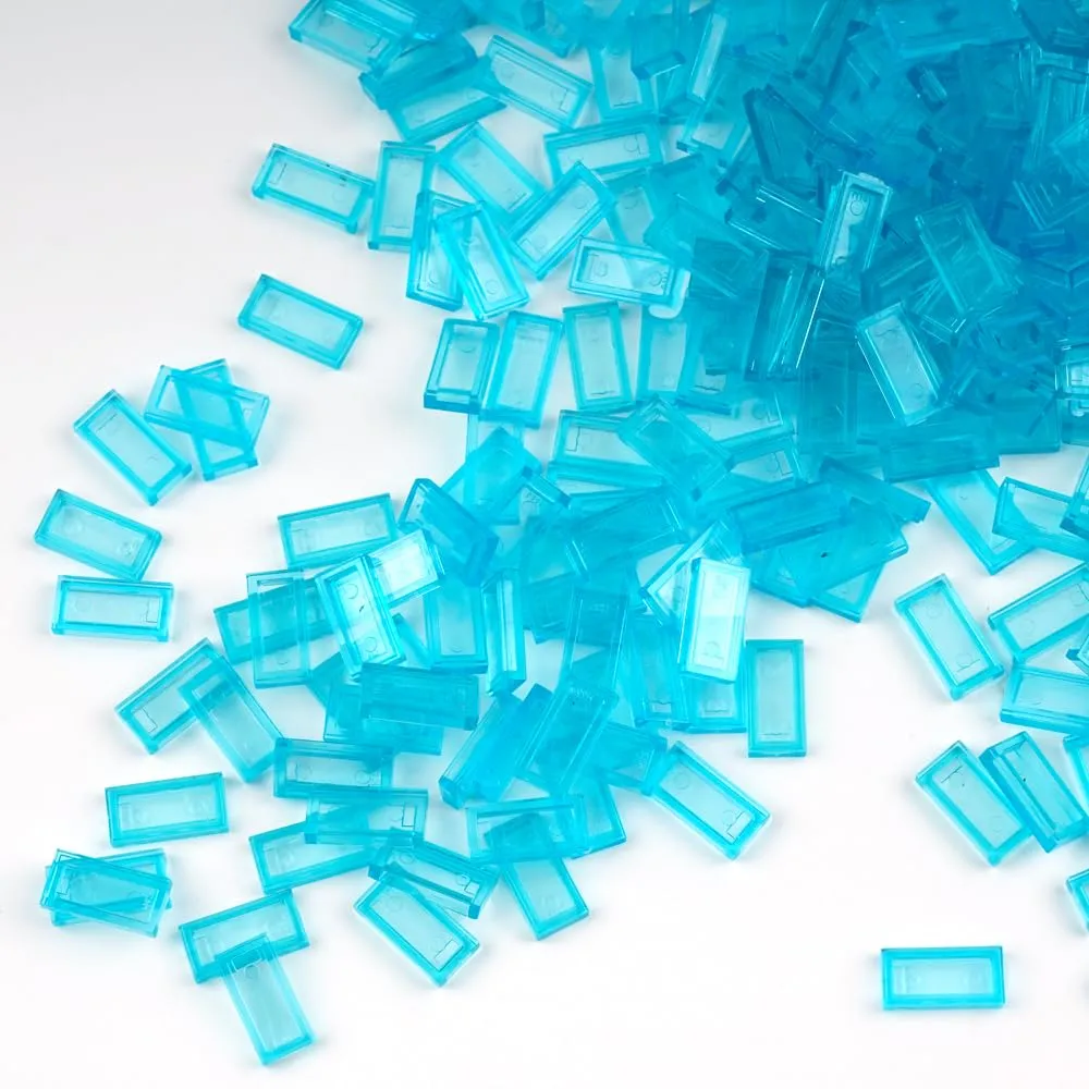 Classic Building Blocks Parts maize packed amusement layman genius and Pieces,Smooth Plate Water MOC Accessories Bulk Lots Transparent Light Blue Tiles 1x2 Flat Bricks - 1000pcs 