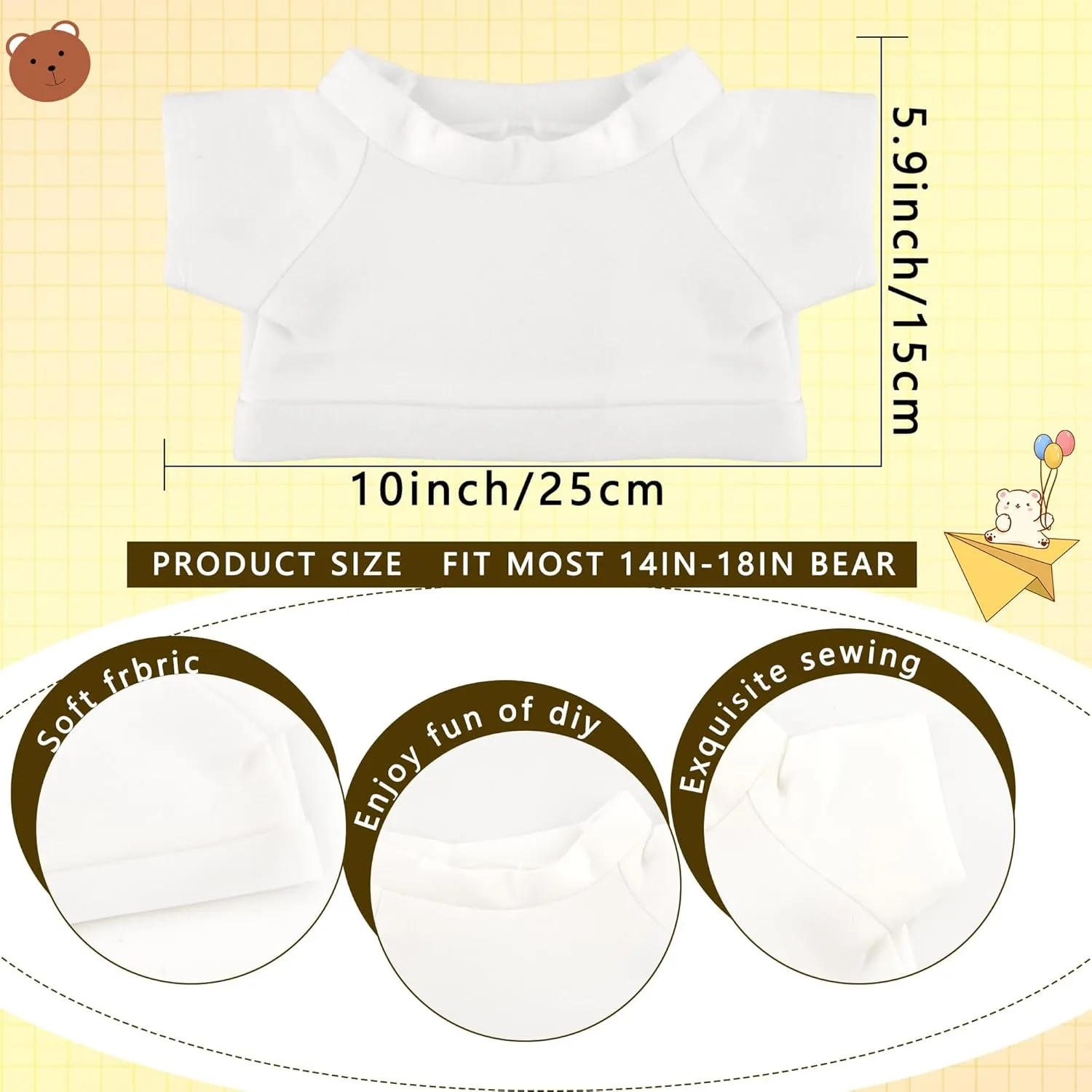 Clothes White T Shirt Bulk Stuffed Bear Toy White Shirts Tee Shirt Doll T Shirts Blank Tee Shirt for 14-18 Inch Stuffed Bears Dolls DIY forefront tenon 15 Pcs Sublimation Blank Bear 