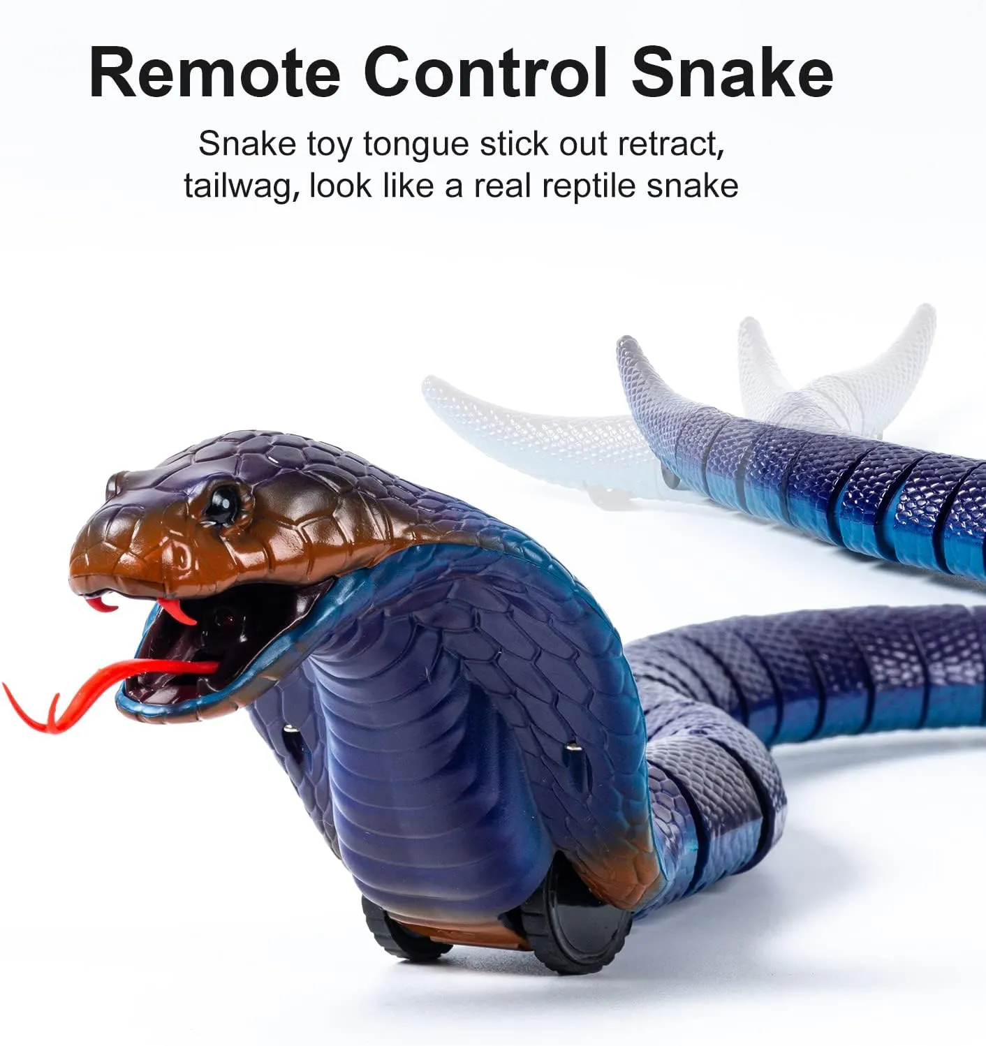 Cobra Snake Toy with Infrared Controller simplification for Kids/Cat Realistic RC Snakes - Rechargeable Blue 
