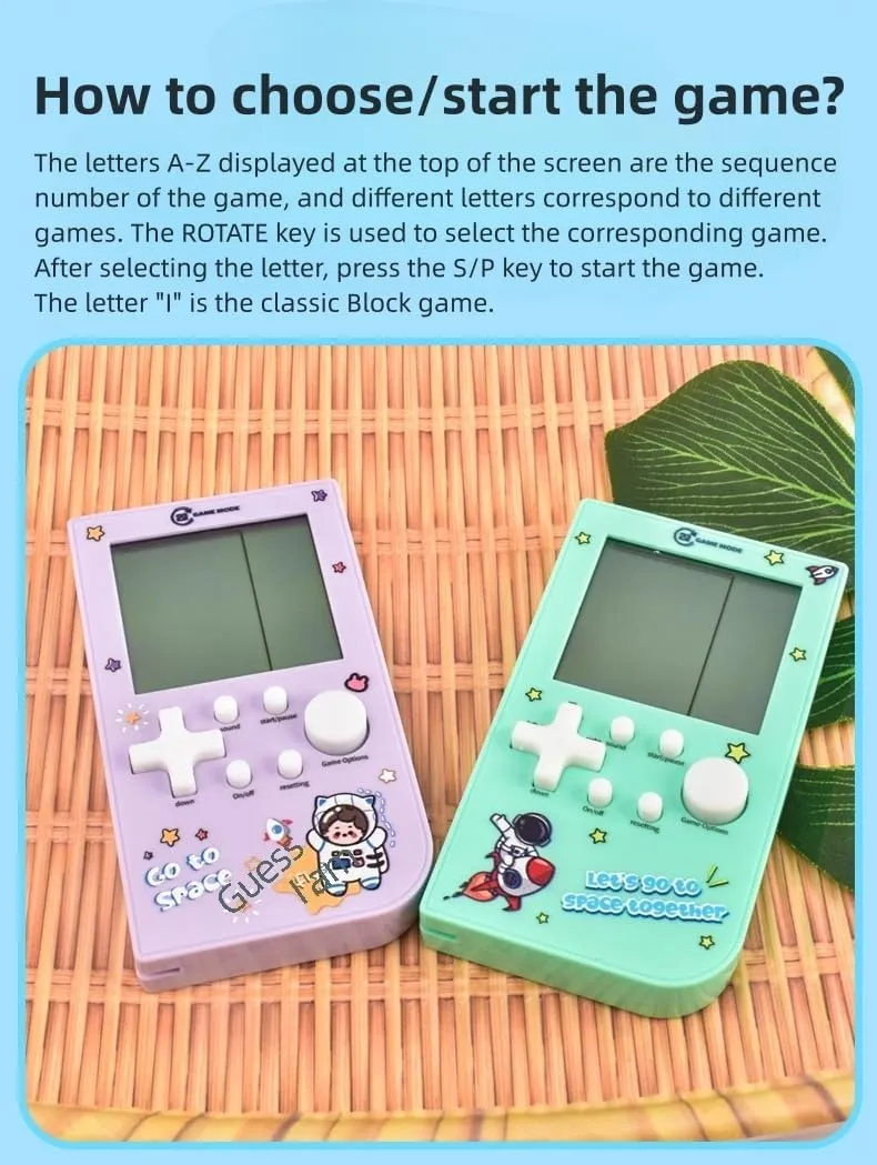 Colors Retro Game Machine Pocket Game Machine Brick Game/Racing/Tank Battle Puzzle Toy Electronic pink tapeworm Nostalgic Handheld Device Children's Gift (Blue) New Block Game Console with 26 Game Macaron 