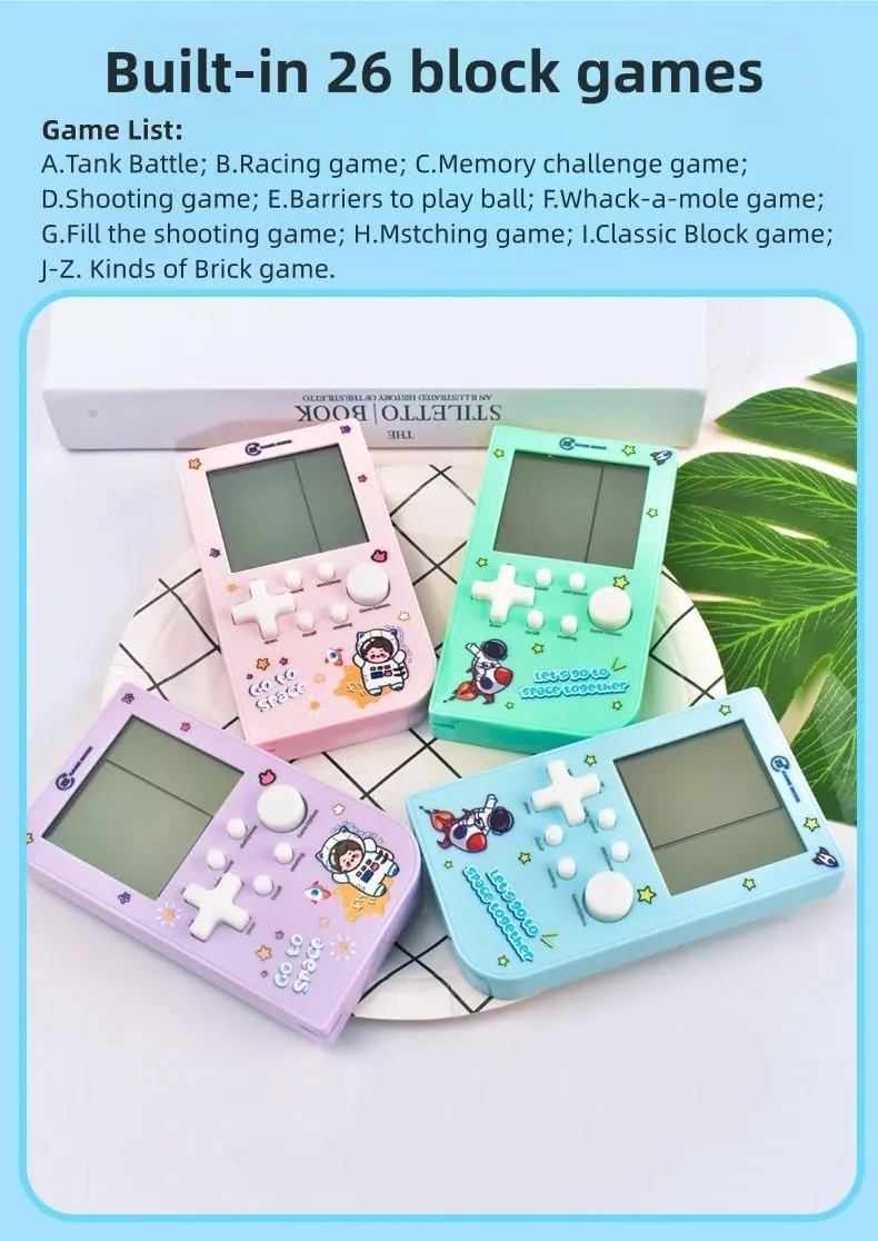 Colors Retro Game Machine Pocket Game Machine Brick Game/Racing/Tank Battle Puzzle Toy Electronic pink tapeworm Nostalgic Handheld Device Children's Gift (Blue) New Block Game Console with 26 Game Macaron 