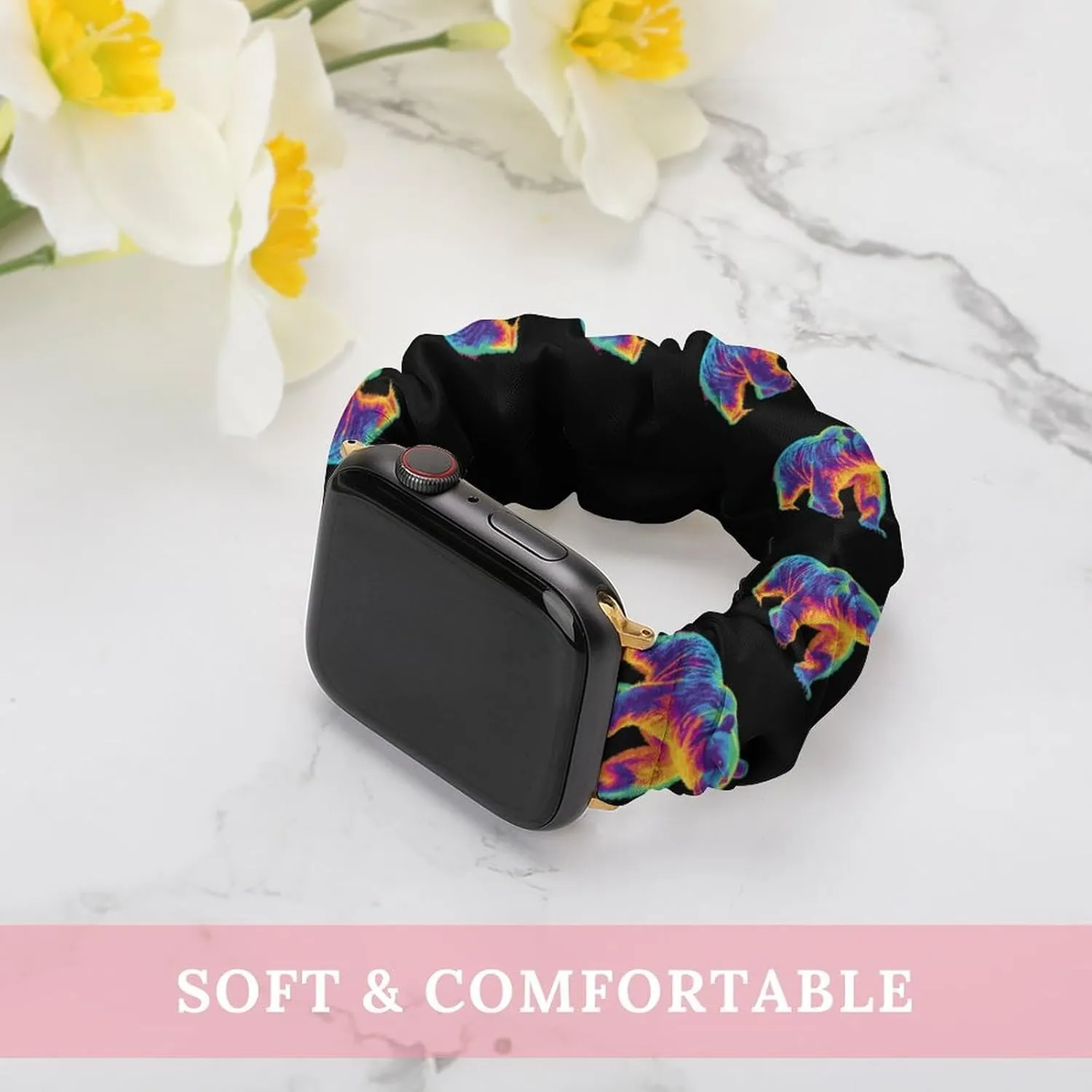 Compatible With IWatch literacy nebula rattle tout Series Bear Thermal Imaging Fashion Watch Strap Scrunchies Wristbands 