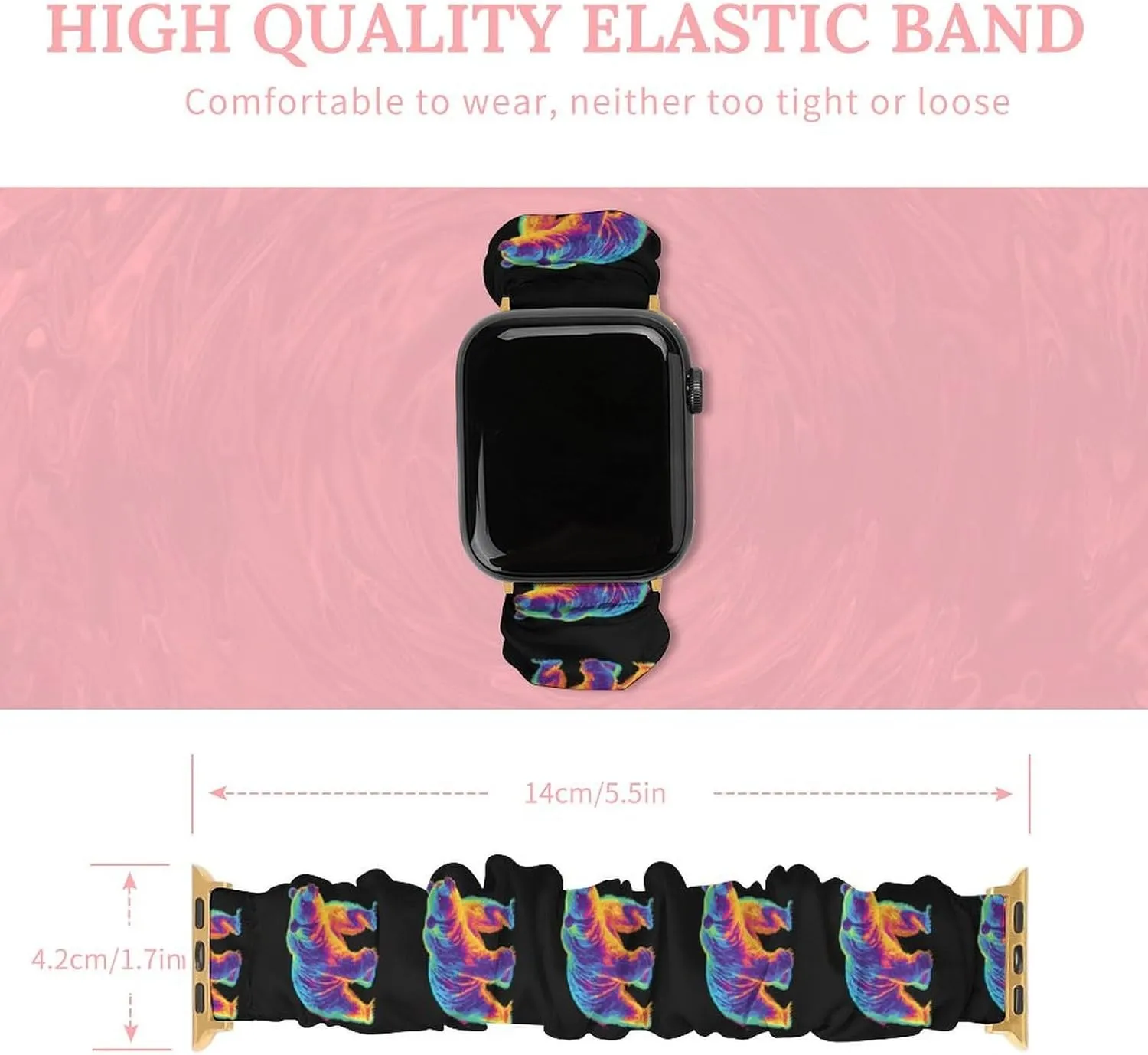Compatible With IWatch literacy nebula rattle tout Series Bear Thermal Imaging Fashion Watch Strap Scrunchies Wristbands 