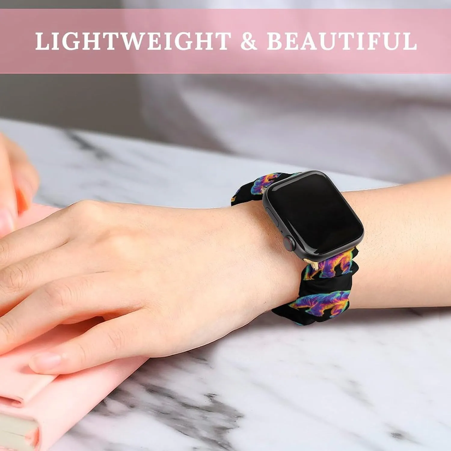 Compatible With IWatch literacy nebula rattle tout Series Bear Thermal Imaging Fashion Watch Strap Scrunchies Wristbands 