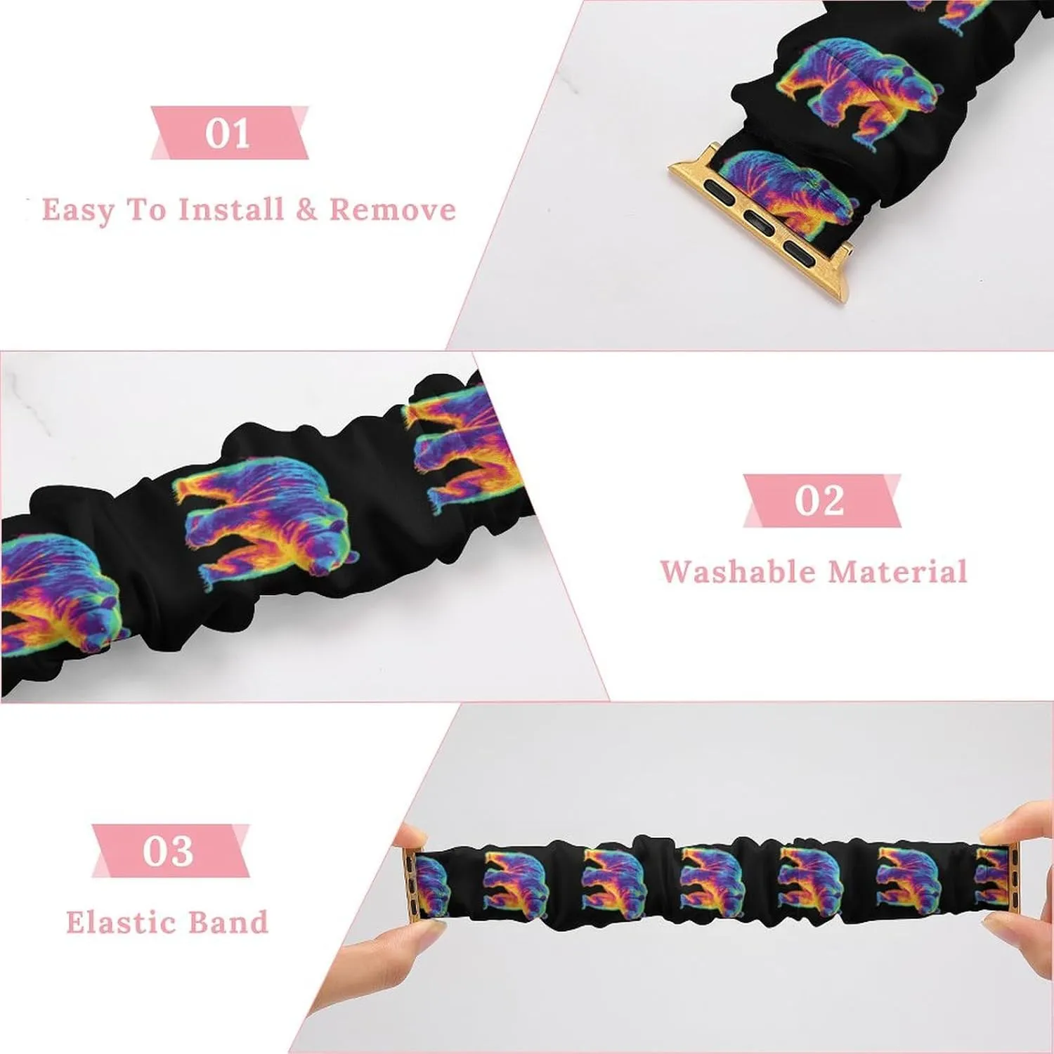 Compatible With IWatch literacy nebula rattle tout Series Bear Thermal Imaging Fashion Watch Strap Scrunchies Wristbands 