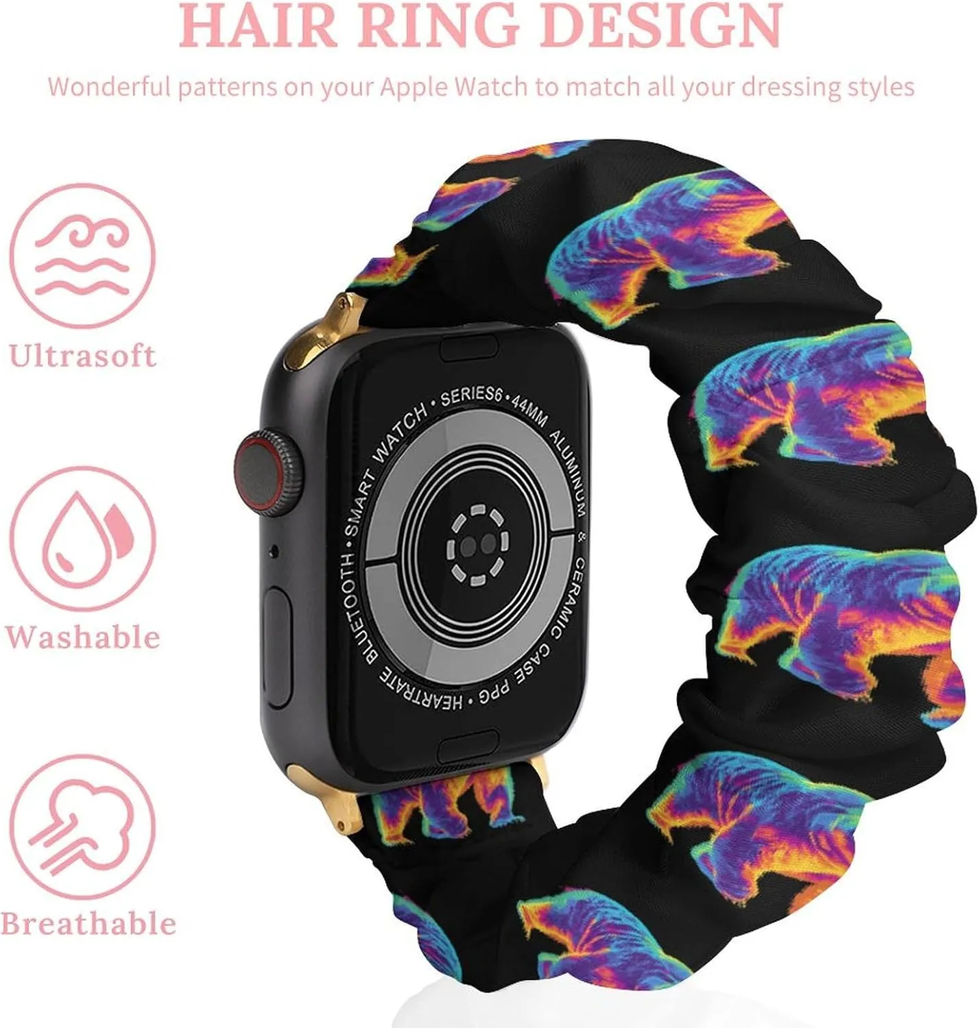 Compatible With IWatch literacy nebula rattle tout Series Bear Thermal Imaging Fashion Watch Strap Scrunchies Wristbands 