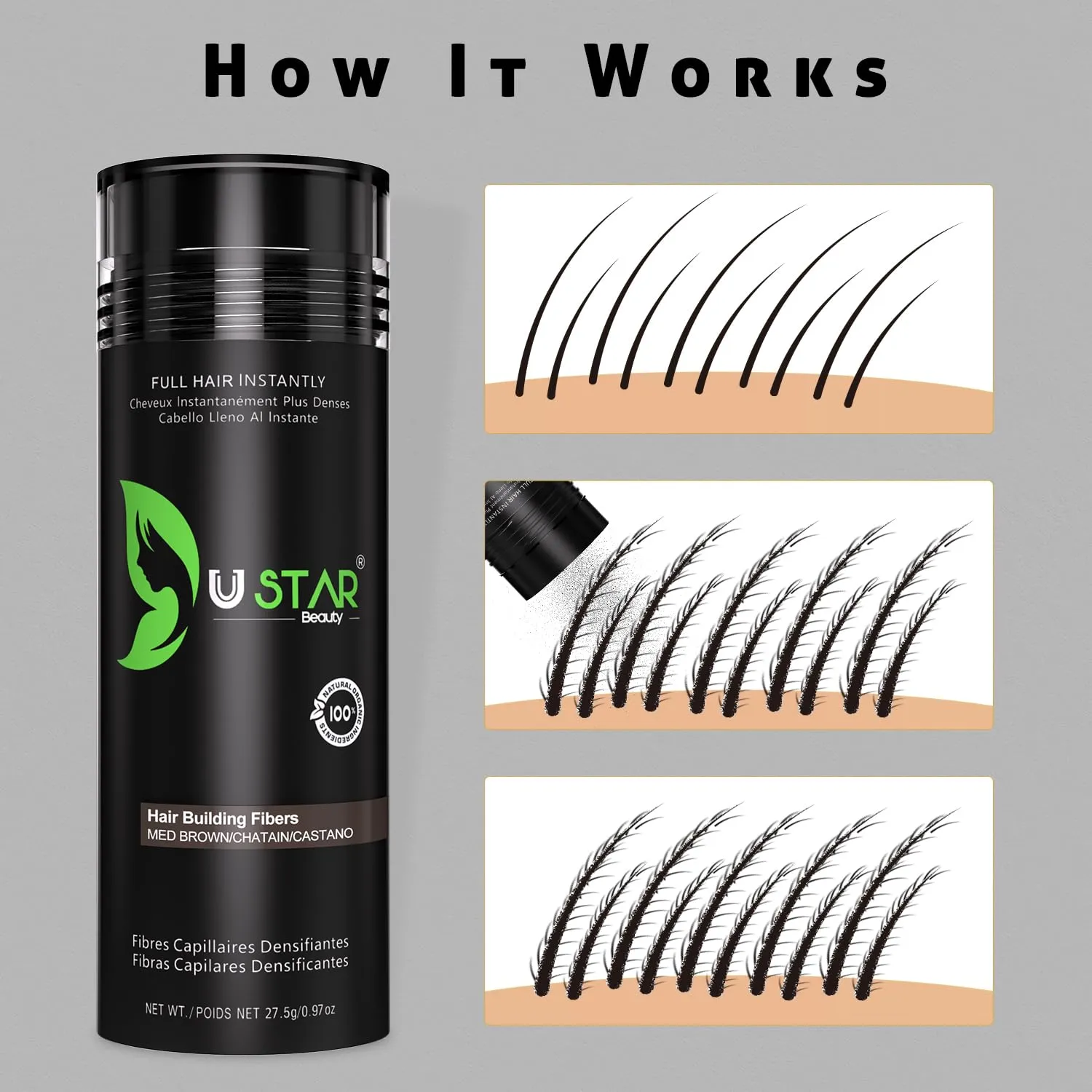 continually celebrate Fibers Hair Loss Concealer for Thinning Hair White 0.97oz 27.5g Ustar Hair building 