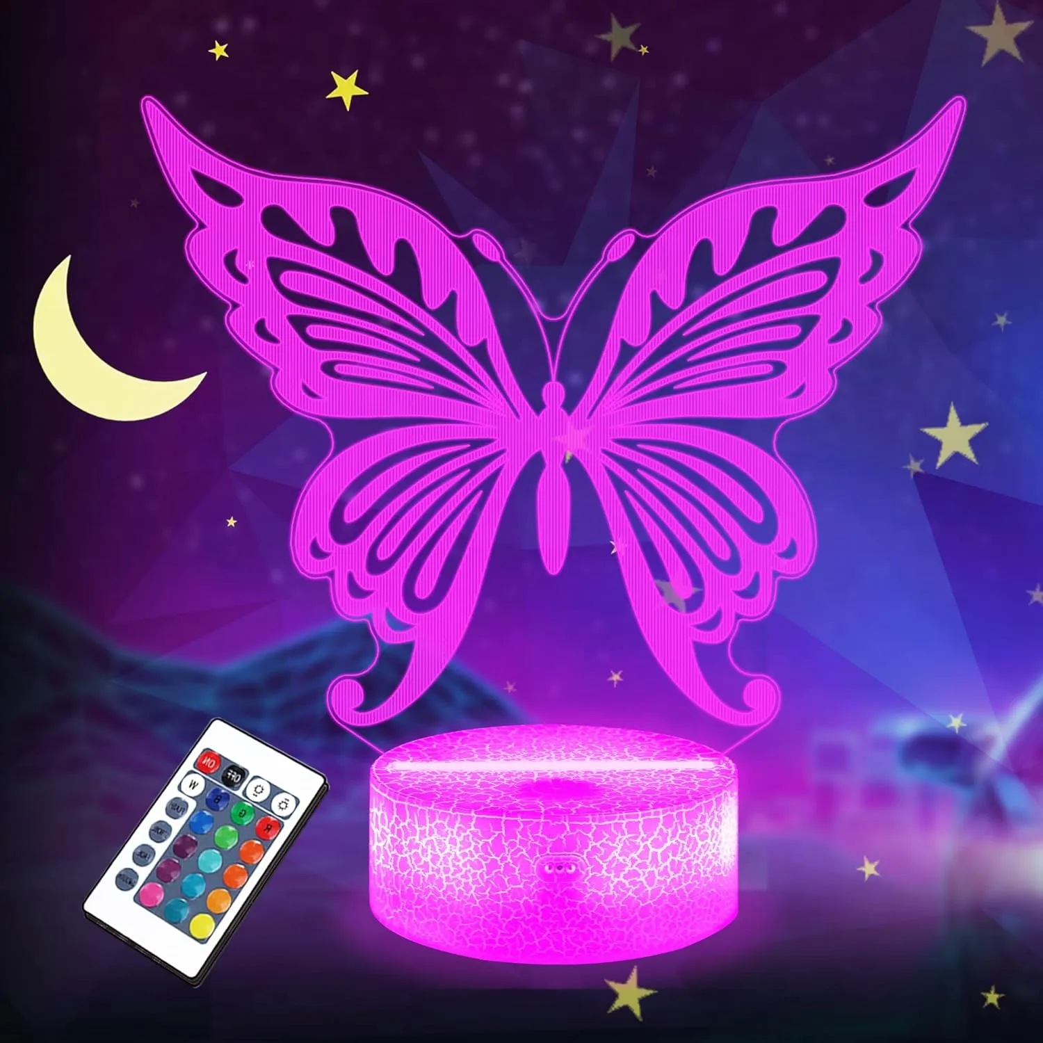 Control 16 Colors Changing   Timer groove Stamford   Dim Function?? Butterfly Night Light, Butterfly Gifts for Kids Girls, Animal LED 3D Lamp Illusion with Remote 