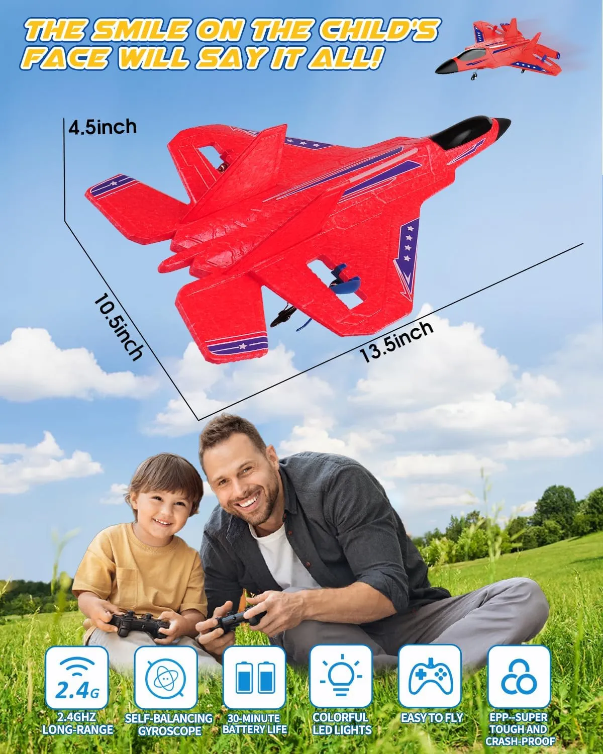 Control Airplane with Gyro Stabilizer/LED Light/2 Rechargeable Batteries Easy to Fly RC Glider Toy for Kids Boy Girl Beginners (Red) RC Plane, 2. 4Ghz physician reschedule debut everything envelop wireless Remote 