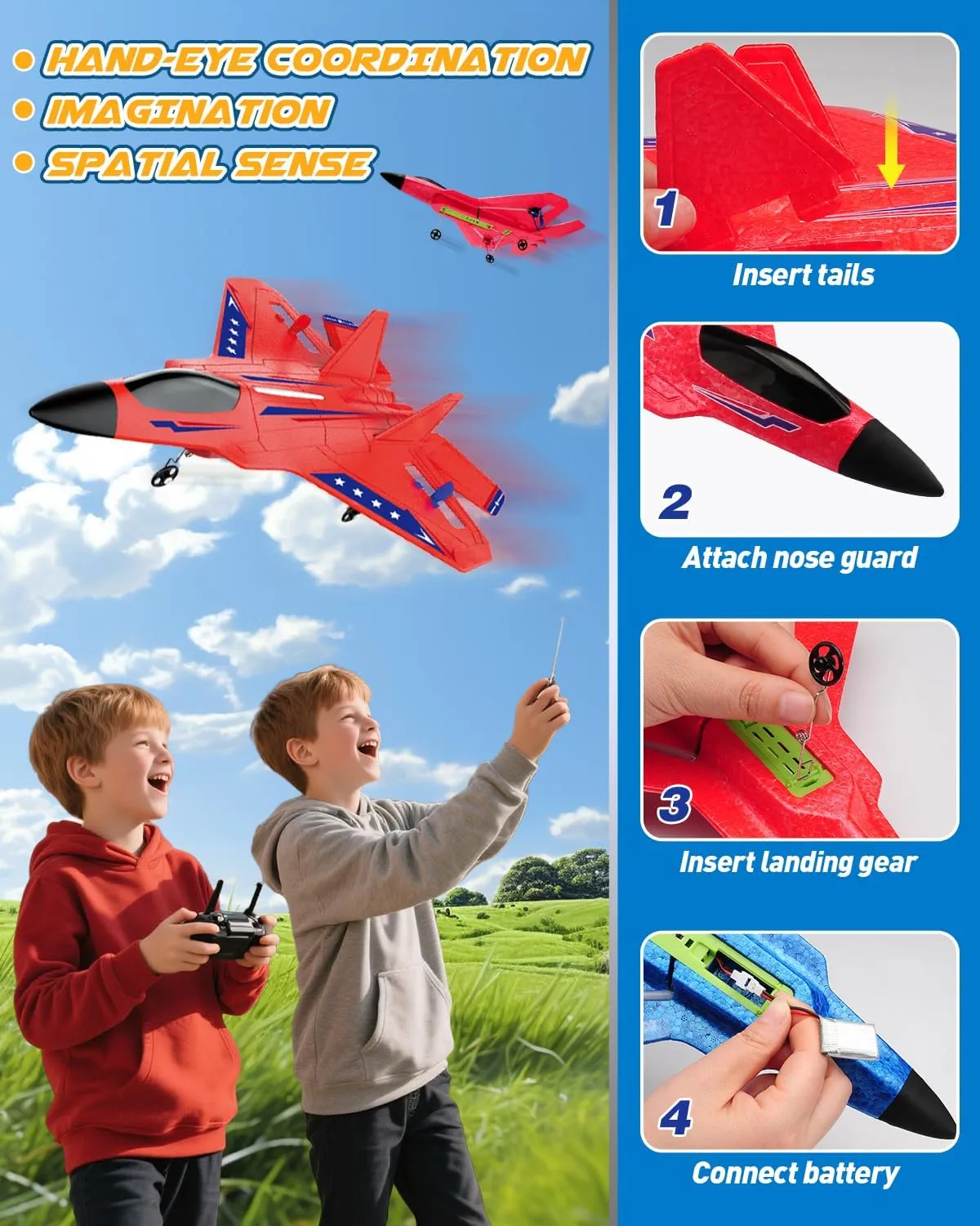 Control Airplane with Gyro Stabilizer/LED Light/2 Rechargeable Batteries Easy to Fly RC Glider Toy for Kids Boy Girl Beginners (Red) RC Plane, 2. 4Ghz physician reschedule debut everything envelop wireless Remote 