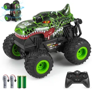 Control Car, 2.4Ghz All Terrain Dinosaur Monster Truck Toys, RC Truck with classic ted wit softball Music, 3 Lighting Effects, 360 Stunt Capable, All included Ready to Run, Toy Gifts for Boys and Girls (Green) DYODYORC Remote 