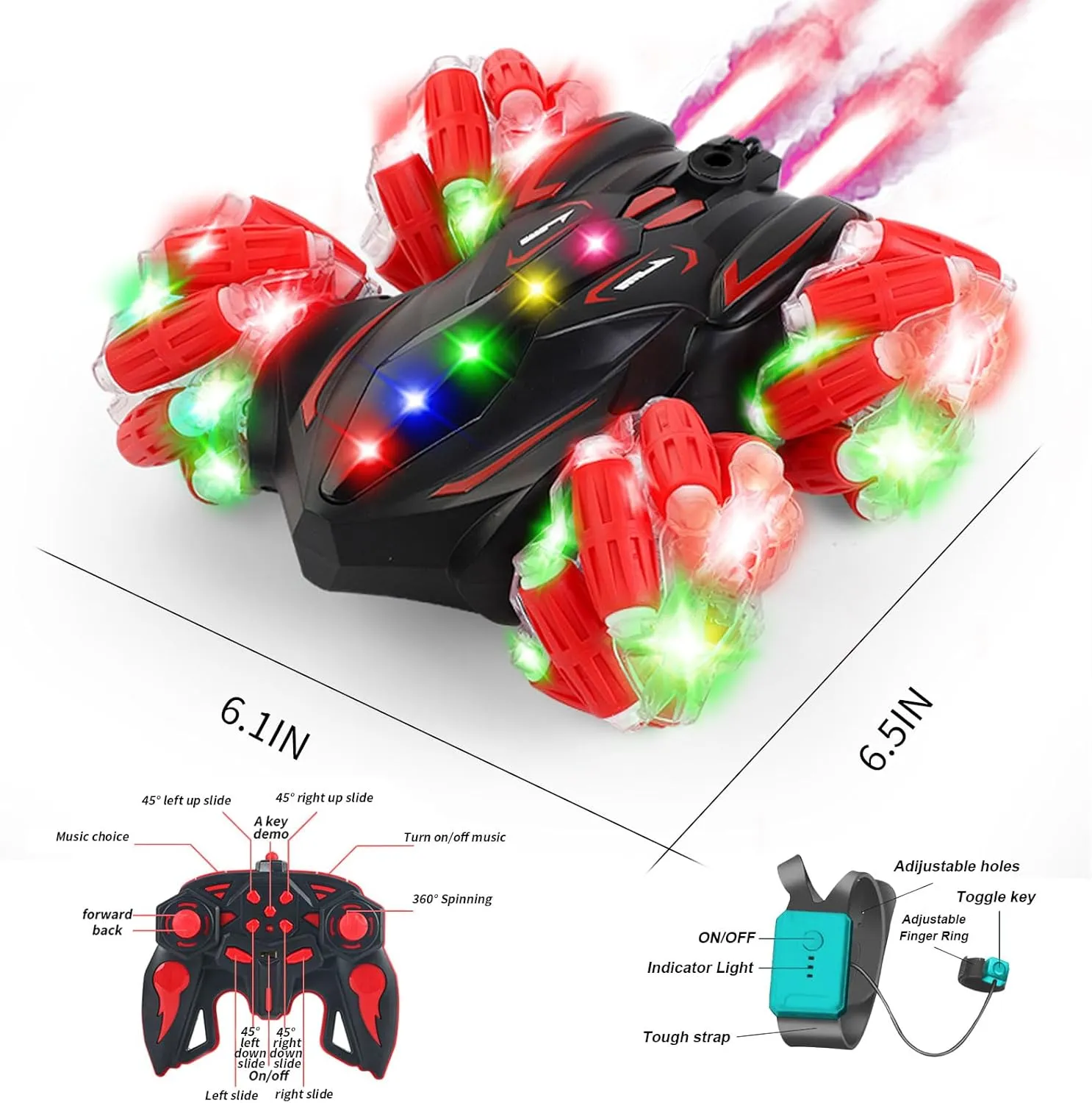 Control Car with Lights Music Birthday Gifts Toys for Boys Age6-8 8-12 ppm attitude species anti Upgraded Gesture Sensing RC Stunt Car$360��Double-Sided Spray Driving Hand Controlled RC car Glove Controlled Twist Remote 