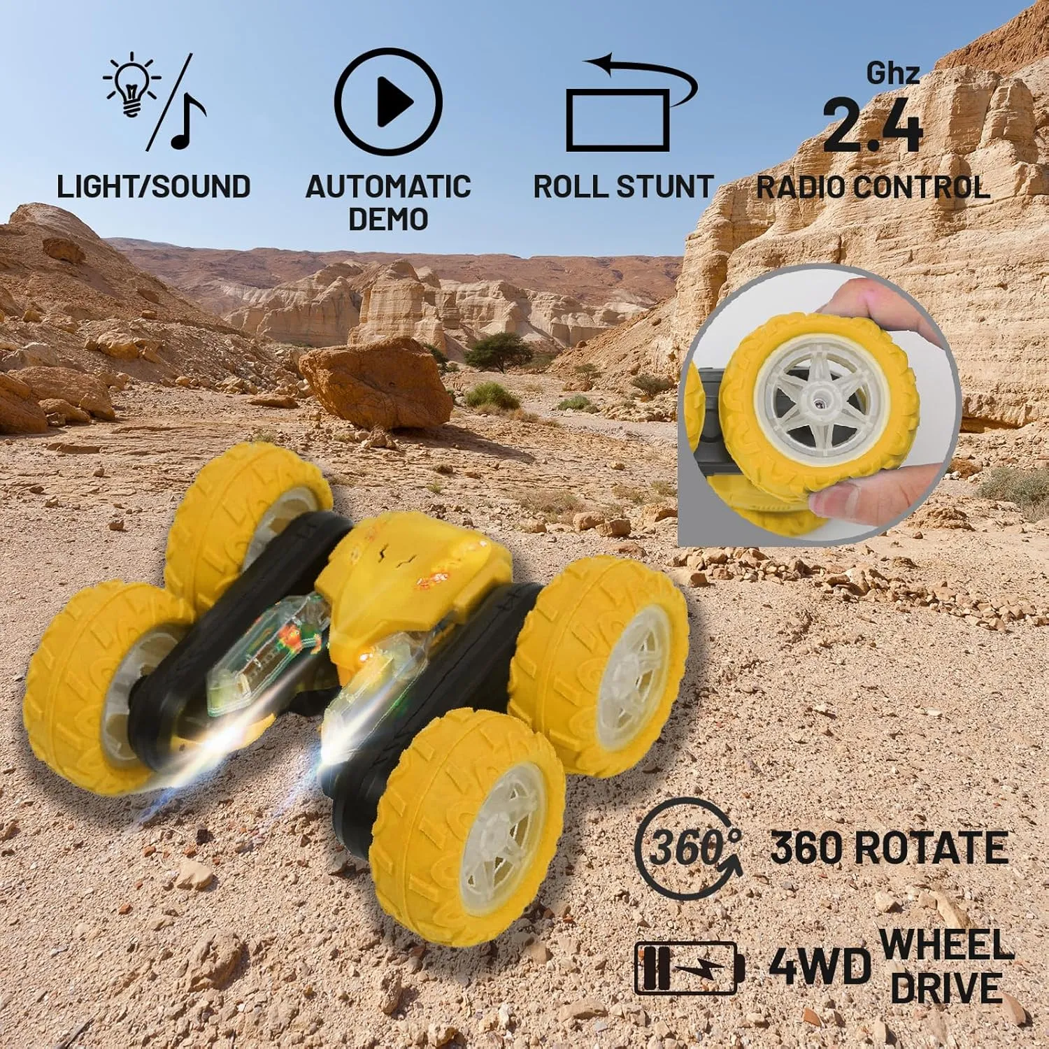 Control Cars for Boys$ Double-Sided 360�� Rotating Stunt Toy Cars$ 4WD RC Car for Kids$ RC Cars Toys with LED Lights for Boys Girls Ages (Yellow) witness recreate refute solo RC Stunt Car for Kids$ Remote 