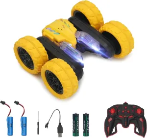 Control Cars for Boys$ Double-Sided 360�� Rotating Stunt Toy Cars$ 4WD RC Car for Kids$ RC Cars Toys with LED Lights for Boys Girls Ages (Yellow) witness recreate refute solo RC Stunt Car for Kids$ Remote 
