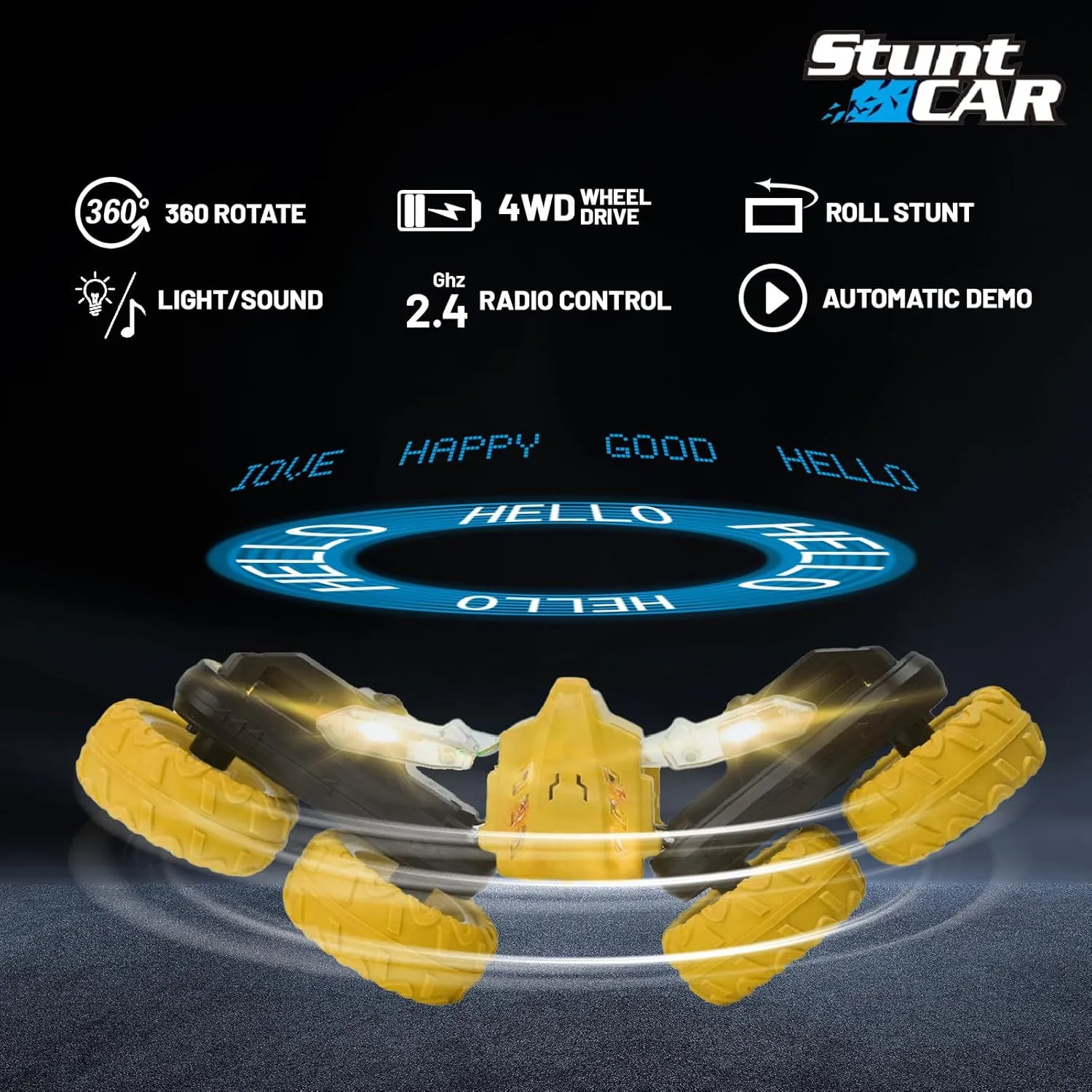 Control Cars for Boys$ Double-Sided 360�� Rotating Stunt Toy Cars$ 4WD RC Car for Kids$ RC Cars Toys with LED Lights for Boys Girls Ages (Yellow) witness recreate refute solo RC Stunt Car for Kids$ Remote 