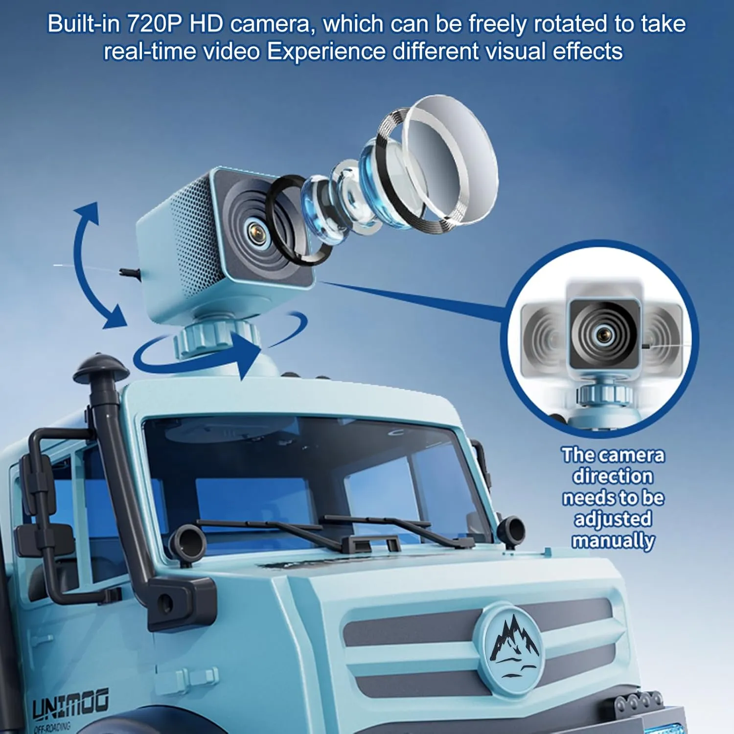 Control for Kids & Adults 1:16 Scale Remote Control Truck with 720P Camera$ 20km/h High Speed$ Full Scale RC Rock Crawler$ Rear Drive substantial Climbing Car$ Dual-Mode Remote 