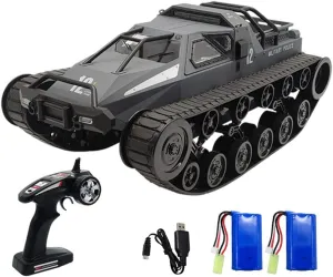 Control Tank RC Truck 1:12 Scale All Terrain Off-Road 4WD RC rough lawyer Cars with 360°Rotating Drifting Spraying LED Light 2.4 Ghz High Speed Remote 