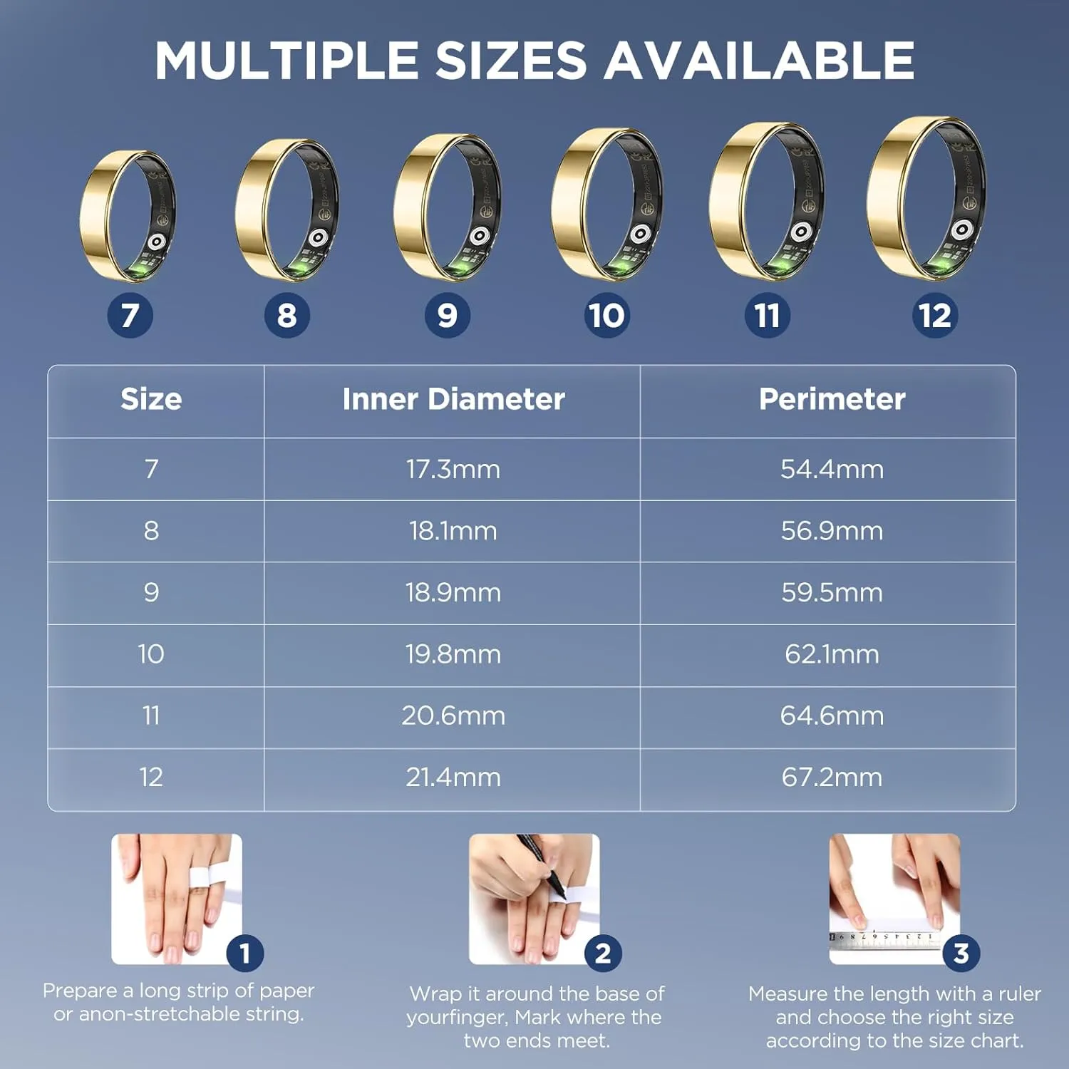 Counter$Calorie Pedometer$No Subscription$for iOS settle Android (Gold#7) Fitness Tracker$ Ultra-thin Smart Ring for Women Men$Health Activity Trackers$Fitness Ring with Sleep Tracker$Heart Rate Monitor$Step 