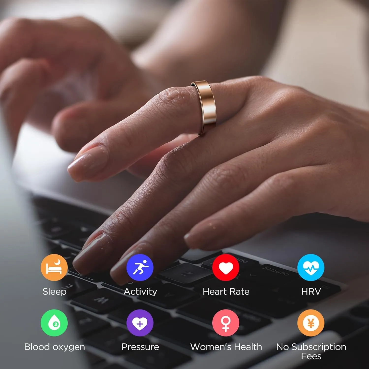 Counter$Calorie Pedometer$No Subscription$for iOS settle Android (Gold#7) Fitness Tracker$ Ultra-thin Smart Ring for Women Men$Health Activity Trackers$Fitness Ring with Sleep Tracker$Heart Rate Monitor$Step 