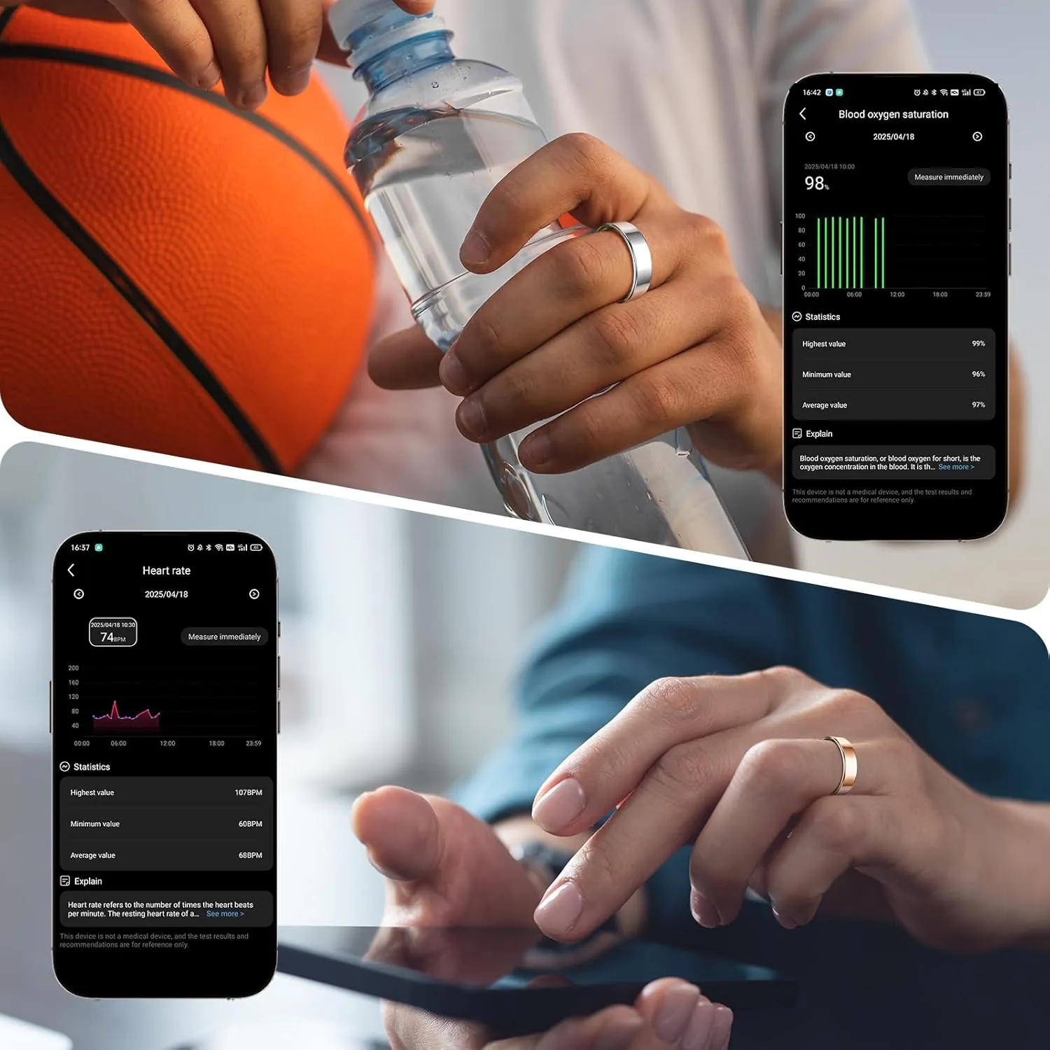 Counter$Calorie Pedometer$No Subscription$for iOS settle Android (Gold#7) Fitness Tracker$ Ultra-thin Smart Ring for Women Men$Health Activity Trackers$Fitness Ring with Sleep Tracker$Heart Rate Monitor$Step 