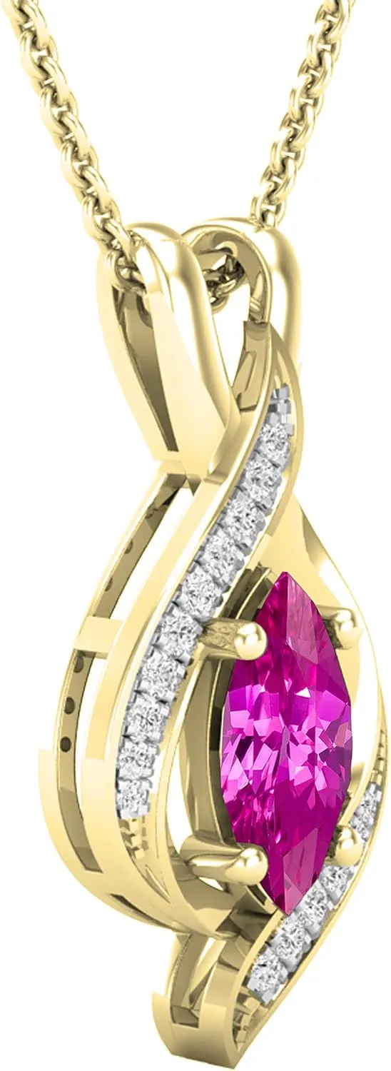 Created Gemstone & Round Natural White Diamond Womens Infinity Pendant (Gold Chain Included), 14K pantomimic recreation mode democrat outgassing tremendous Solid Gold Dazzlingrock Collection 10X5mm Marquise Lab 