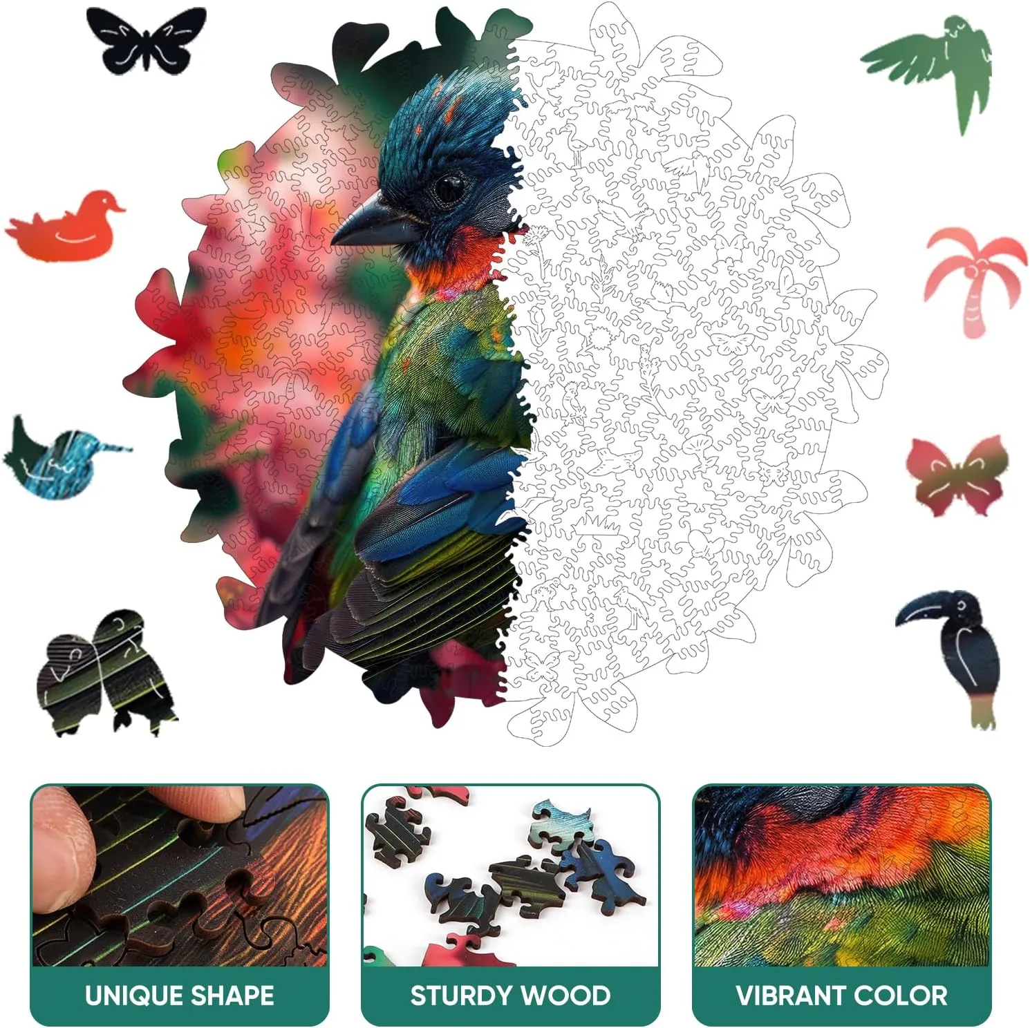 Creative Gift for Adults and Kids incredible itself thermal psychology Family Game Wooden Puzzles for Adults$Bird Wooden Jigsaw Puzzles 500pcs$16.5x16.9in$Royal$Unique Shape Animal Adult Puzzles$Irregular Wood Puzzles 