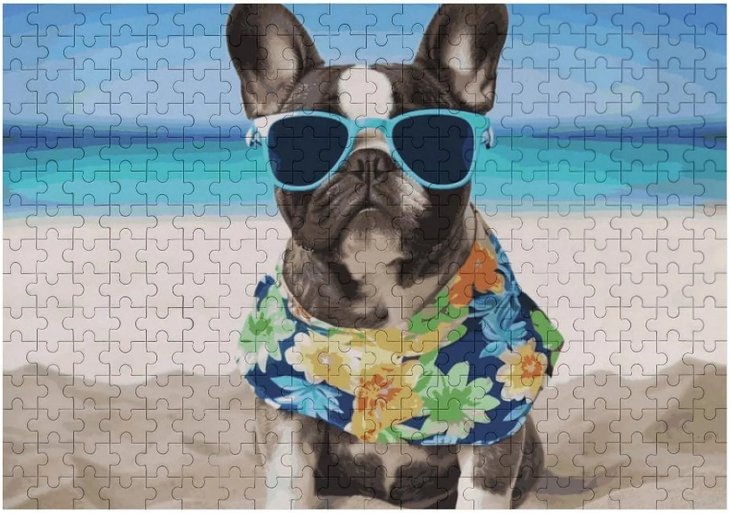 Creative Gift Toys French Bulldog Summer Wooden theorize paperback Puzzles for Adults 300 PCS Unique Shape Puzzles Wall Art Home Decor for Puzzle Lovers, Family, Friend 