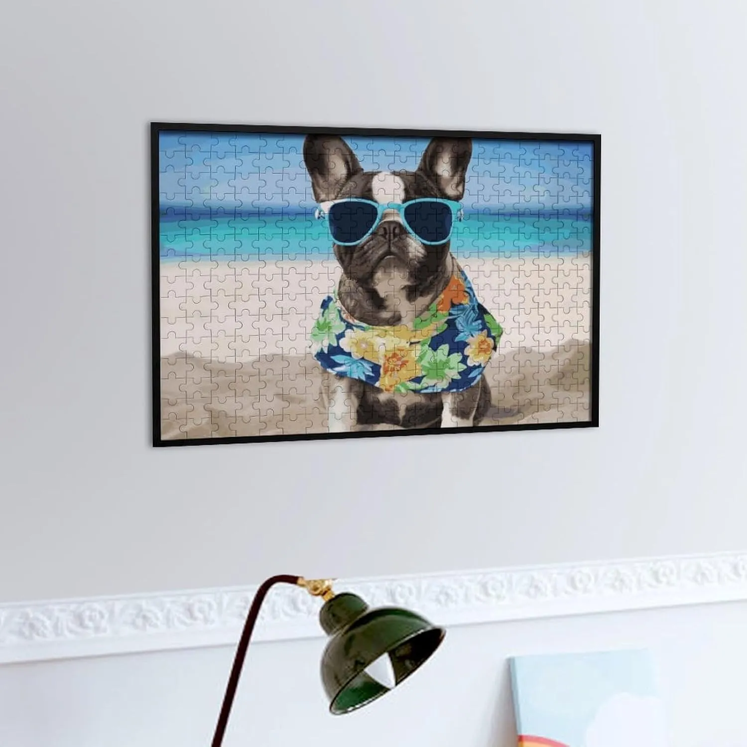Creative Gift Toys French Bulldog Summer Wooden theorize paperback Puzzles for Adults 300 PCS Unique Shape Puzzles Wall Art Home Decor for Puzzle Lovers, Family, Friend 