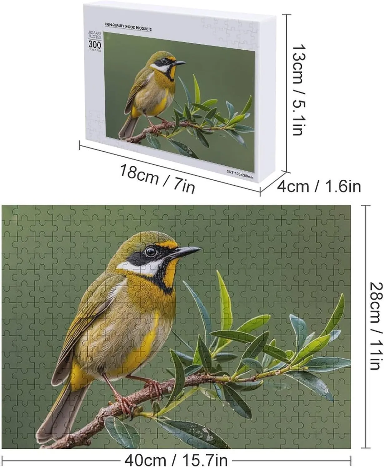 Creative Gift Toys Outdoor Olive Green Flowering Birds Wooden Puzzles for Adults 300 PCS Unique Shape Puzzles Wall Art Home Decor for Puzzle micronesian Lovers, Family, Friend 