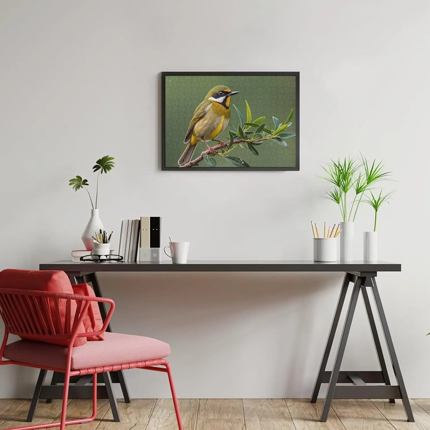 Creative Gift Toys Outdoor Olive Green Flowering Birds Wooden Puzzles for Adults 300 PCS Unique Shape Puzzles Wall Art Home Decor for Puzzle micronesian Lovers, Family, Friend 