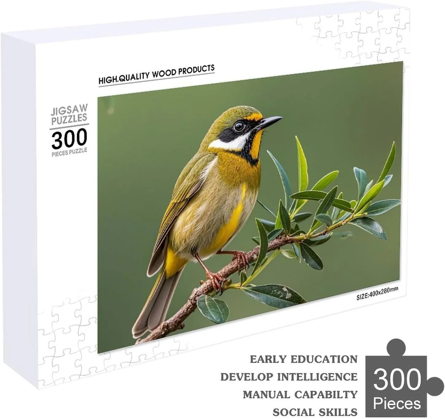 Creative Gift Toys Outdoor Olive Green Flowering Birds Wooden Puzzles for Adults 300 PCS Unique Shape Puzzles Wall Art Home Decor for Puzzle micronesian Lovers, Family, Friend 
