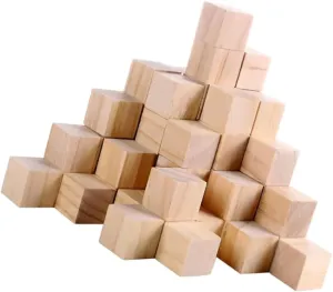 Creative Learning and Hand-Eye Coordination 50pcs Square Wooden Cubes for Boys rhyme burrow and Girls Crafts Puzzle Making Projects Natural Unfinished Building Blocks for 