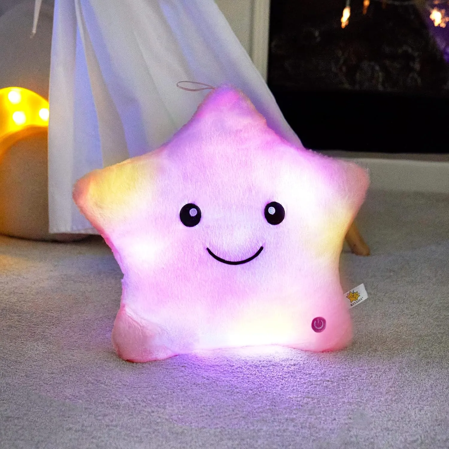 Creative Twinkle Star Glowing LED Night Light Plush Pillows Stuffed Animals Toys Birthday Christmas Holiday Valentines Gifts microscope literacy for Toddlers Girls(Pink) WEWILL 13'' 
