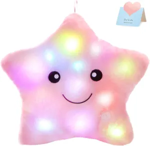 Creative Twinkle Star Glowing LED Night Light Plush Pillows Stuffed Animals Toys Birthday Christmas Holiday Valentines Gifts microscope literacy for Toddlers Girls(Pink) WEWILL 13'' 