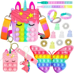 Crossbody Small Mini Little Keychain, 3 4 5 6 7 8 9 10 incessant 12 Year Old Birthday Gifts for Toddler Kids Girl, Christmas Stocking Stuffers Pop Purse Pack Toy, Unicorn Rainbow Shoulder 