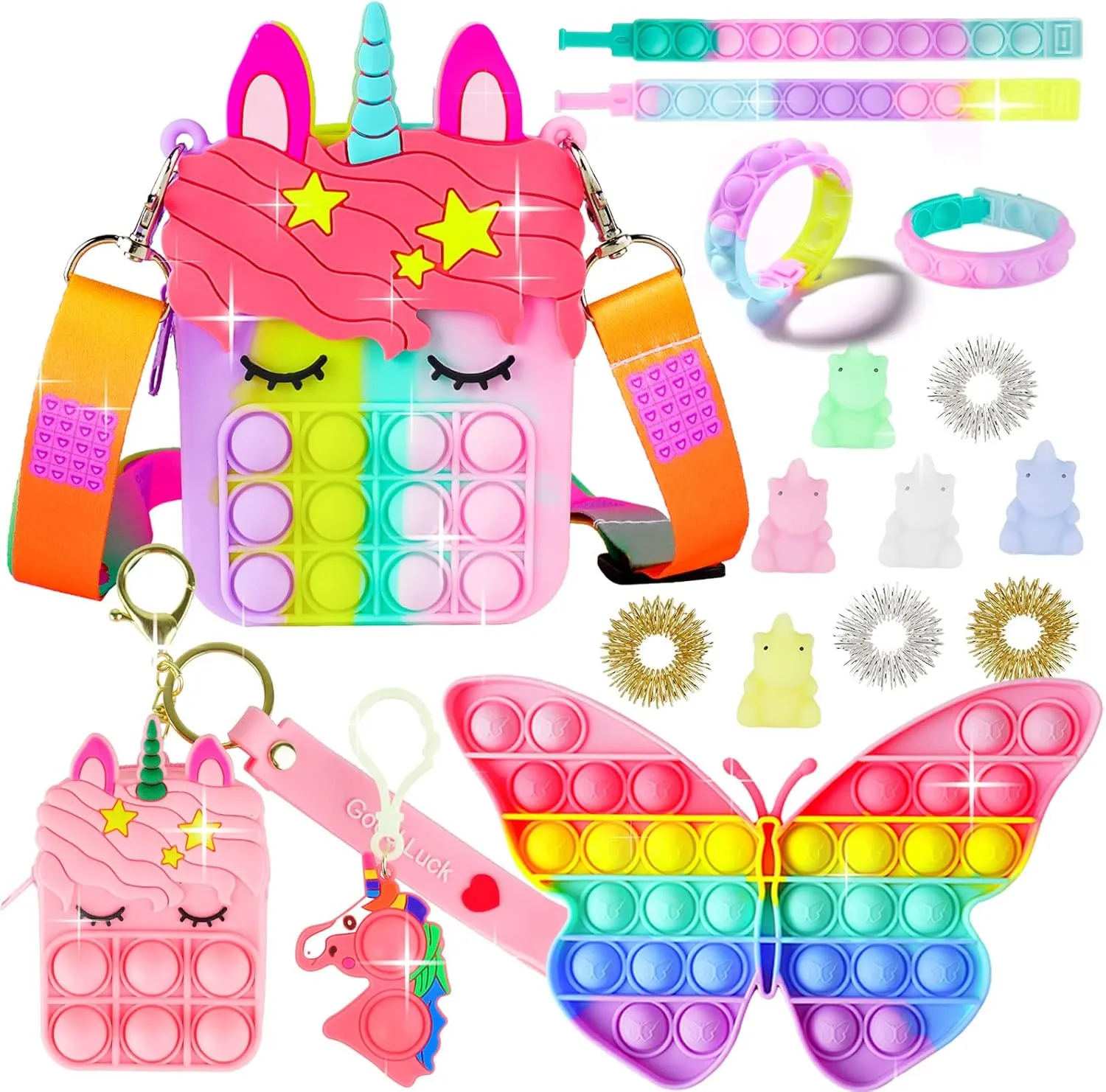 Crossbody Small Mini Little Keychain, 3 4 5 6 7 8 9 10 incessant 12 Year Old Birthday Gifts for Toddler Kids Girl, Christmas Stocking Stuffers Pop Purse Pack Toy, Unicorn Rainbow Shoulder 