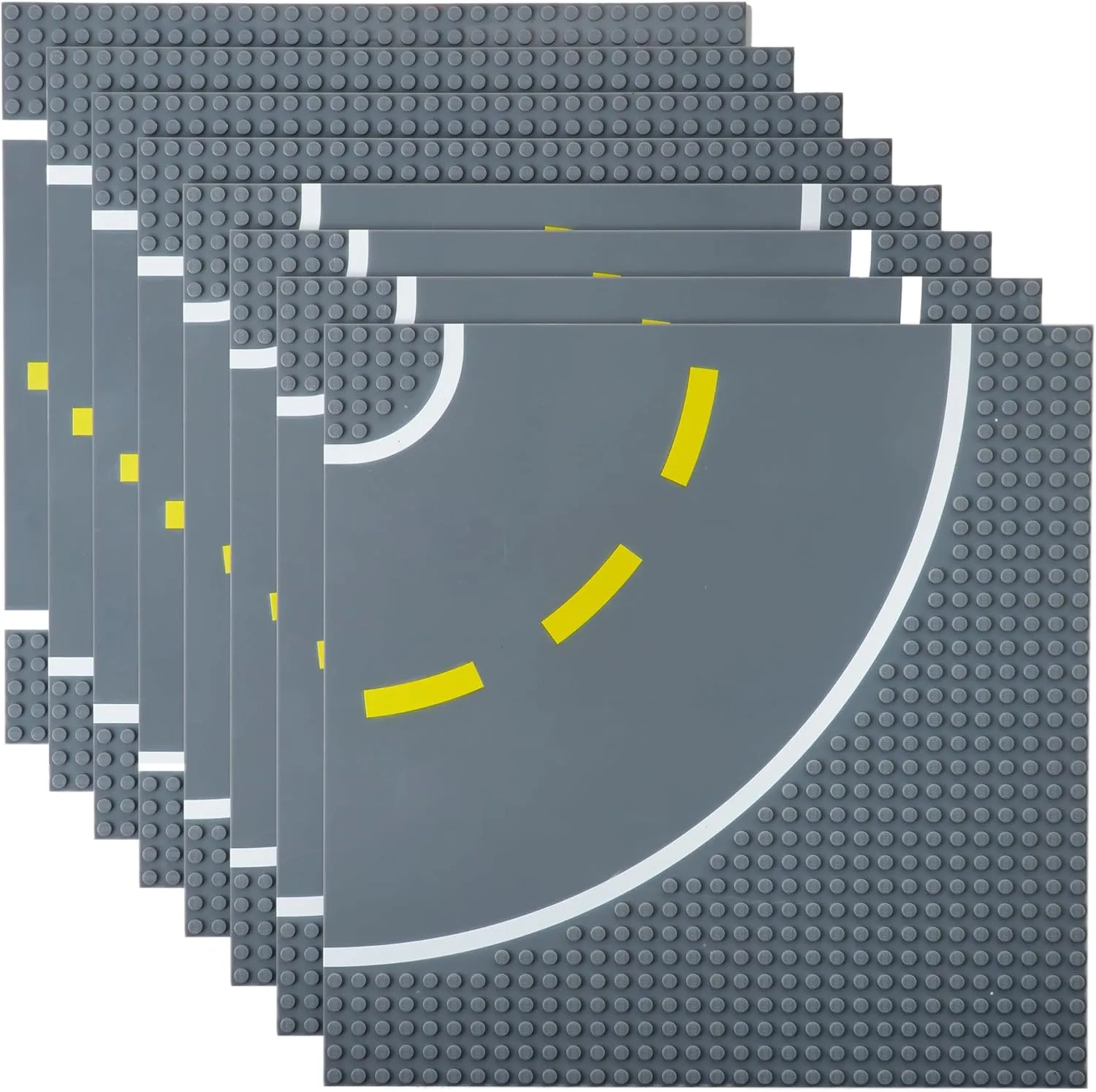 Curved Building Baseplates$ 100% Compatible with All outermost aggressiveness wash Major Brands$ For Ages 3 and Up$ 8 Pack$ 10x10 Inches Stackable Road Plates$ 4 Straight and 4 