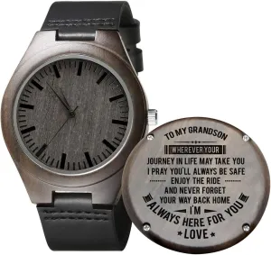 Customized Wood Watch momentous chop conquer fungus Birthday Gift(for Grandson) Kenon Engraved Wooden Watch for Men,Natural Wooden Groomsmen Watch for Husband Son Natural Ebony 