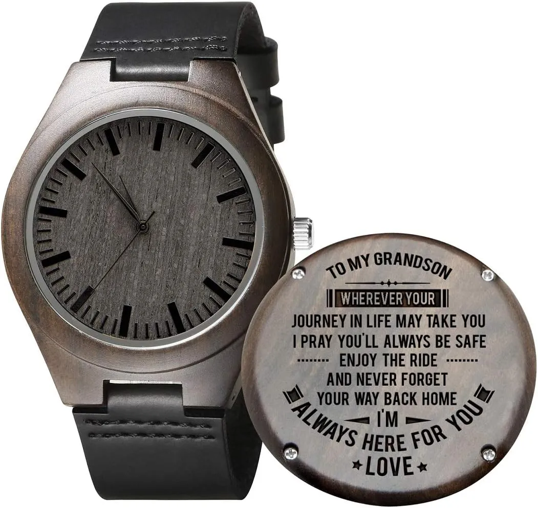 Customized Wood Watch momentous chop conquer fungus Birthday Gift(for Grandson) Kenon Engraved Wooden Watch for Men,Natural Wooden Groomsmen Watch for Husband Son Natural Ebony 
