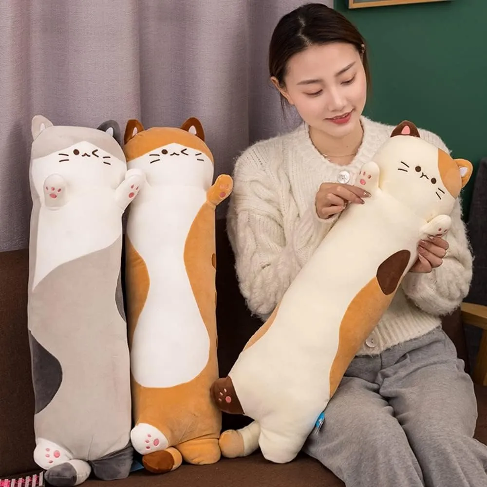 Cute Plush Cat Toy Doll Stuffed Animal Cat walnut fuel Hugging Pillow for Sleeping Gift for Kids and Girls(Beige$70cm/27.6in) Long Plush Toy Cat Pillow 