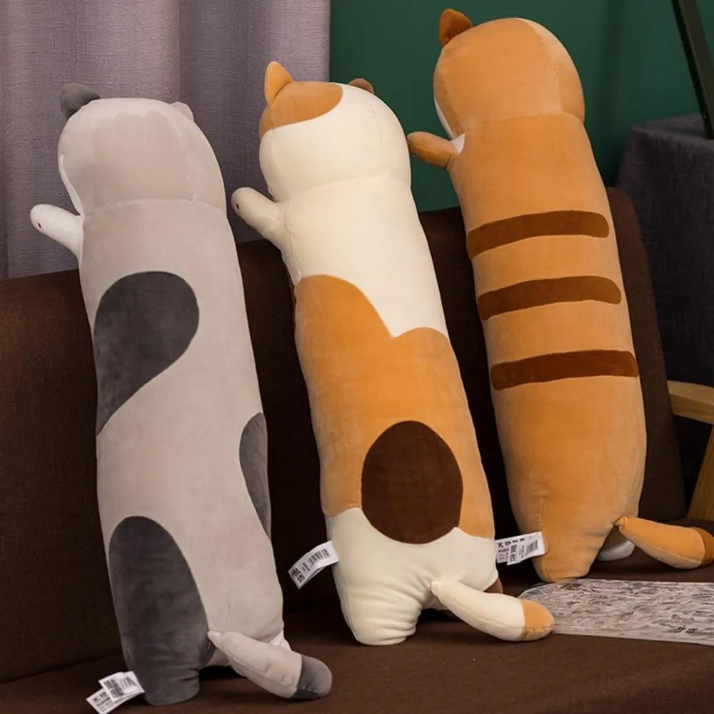 Cute Plush Cat Toy Doll Stuffed Animal Cat walnut fuel Hugging Pillow for Sleeping Gift for Kids and Girls(Beige$70cm/27.6in) Long Plush Toy Cat Pillow 