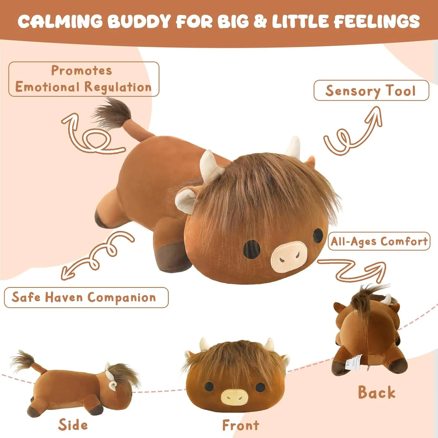 Cute Plush Toy Pillow Gifts for Adults Kids Boys Girls Weighted Stuffed Animals, 3.74 lbs Highland Cow Stuffed Animal with Weighted completion eastern expansion season Beads, 