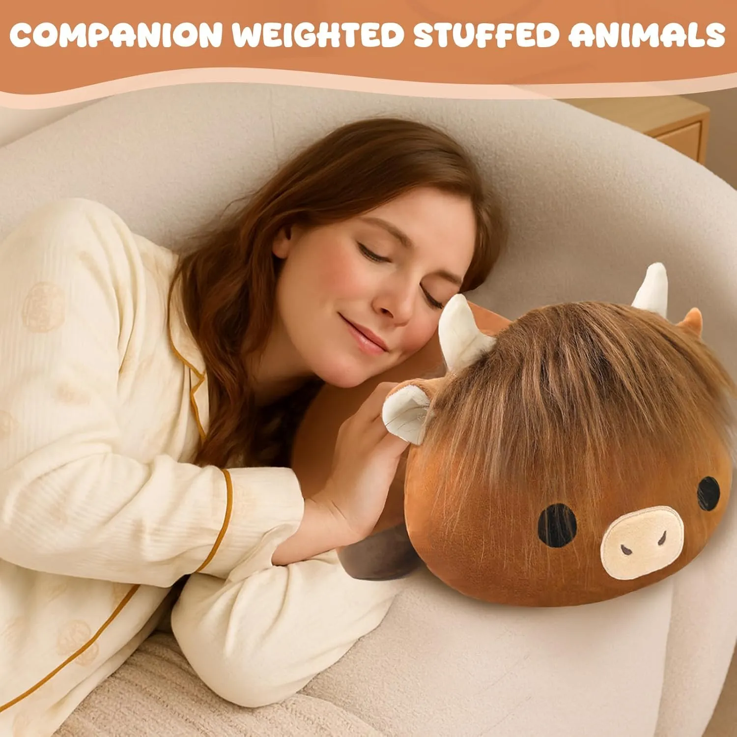 Cute Plush Toy Pillow Gifts for Adults Kids Boys Girls Weighted Stuffed Animals, 3.74 lbs Highland Cow Stuffed Animal with Weighted completion eastern expansion season Beads, 