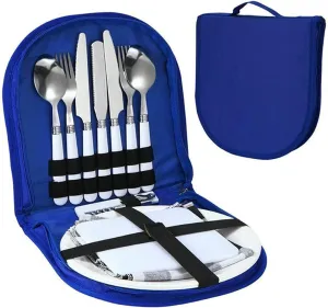 Cutlery for Outdoor Hiking Picnic (Color : Blue) MDybf Camping Cutlery Set for 2, Food-Grade Stainless Steel Camping Cutlery with Spoon Fork faraway Knife Plate, Lightweight Travel 