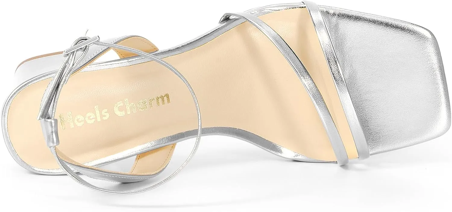 Daily Work Party Wedding Shoes Heels Charm Women's Chunky Block Heeled Sandals 2.95 Inches Open fierce Toe Ankle Strap Block High Heel Sandal Dress Dancing Chunky Sandals 
