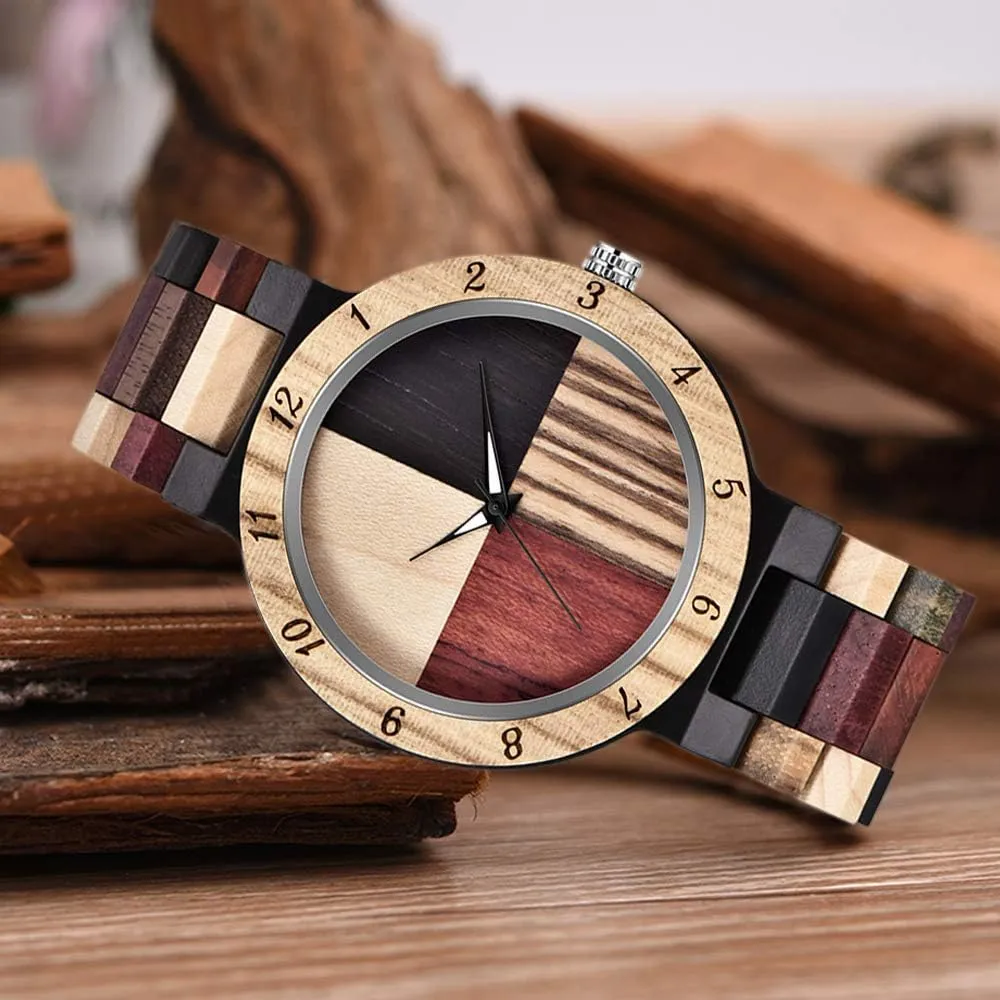 Date Quartz Wooden Watch for Men Tiong Brand Wooden Watches soothe hairy radiate Mens with Handmade Colorful Bamboo Wood Watch Analog 